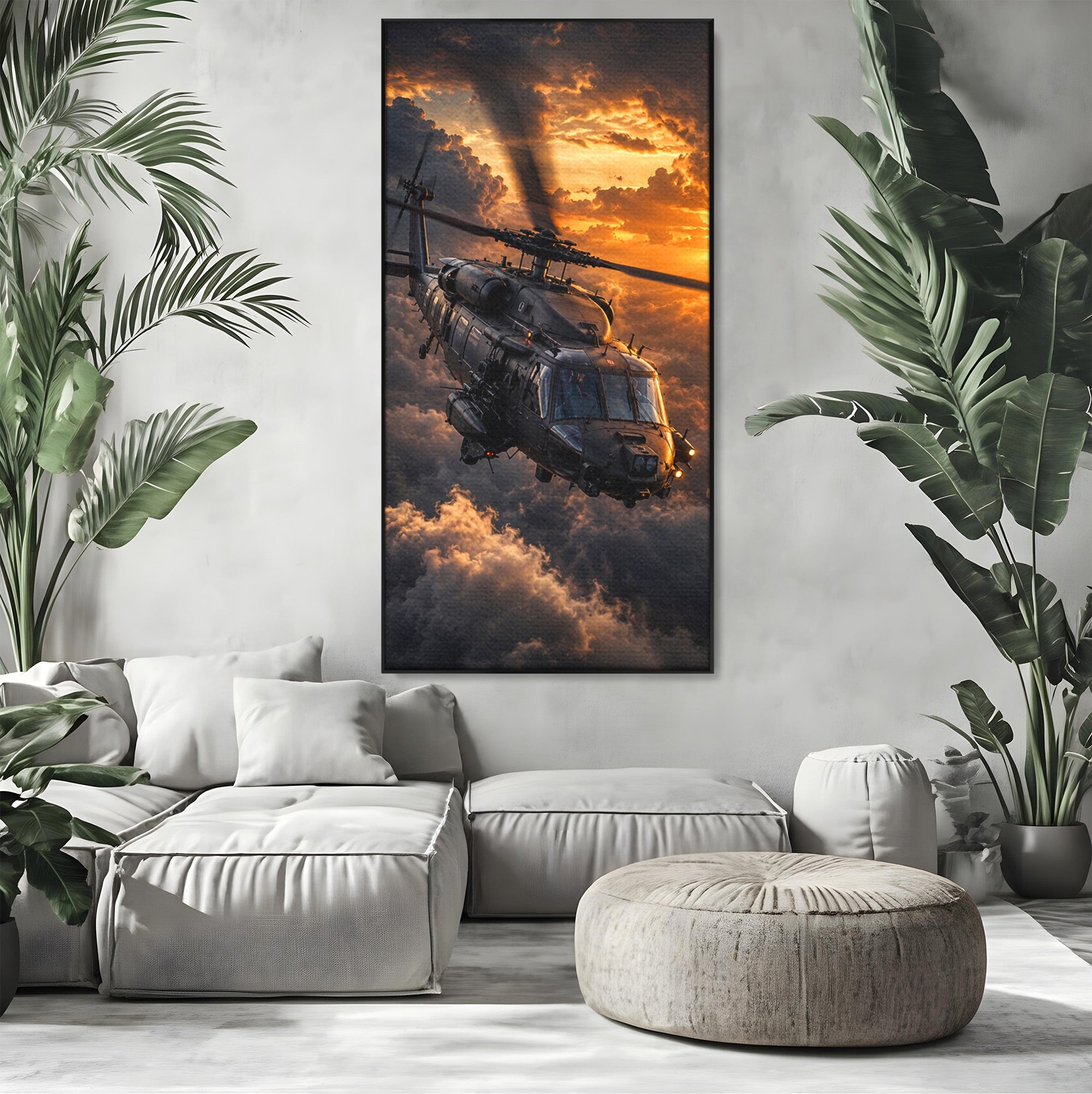 Tablou Canvas Premium LuxCanva® PI1291, Elicopter In Apus, Elice, Cer, Apus, Aventura, Dormitor, Culori Vibrante