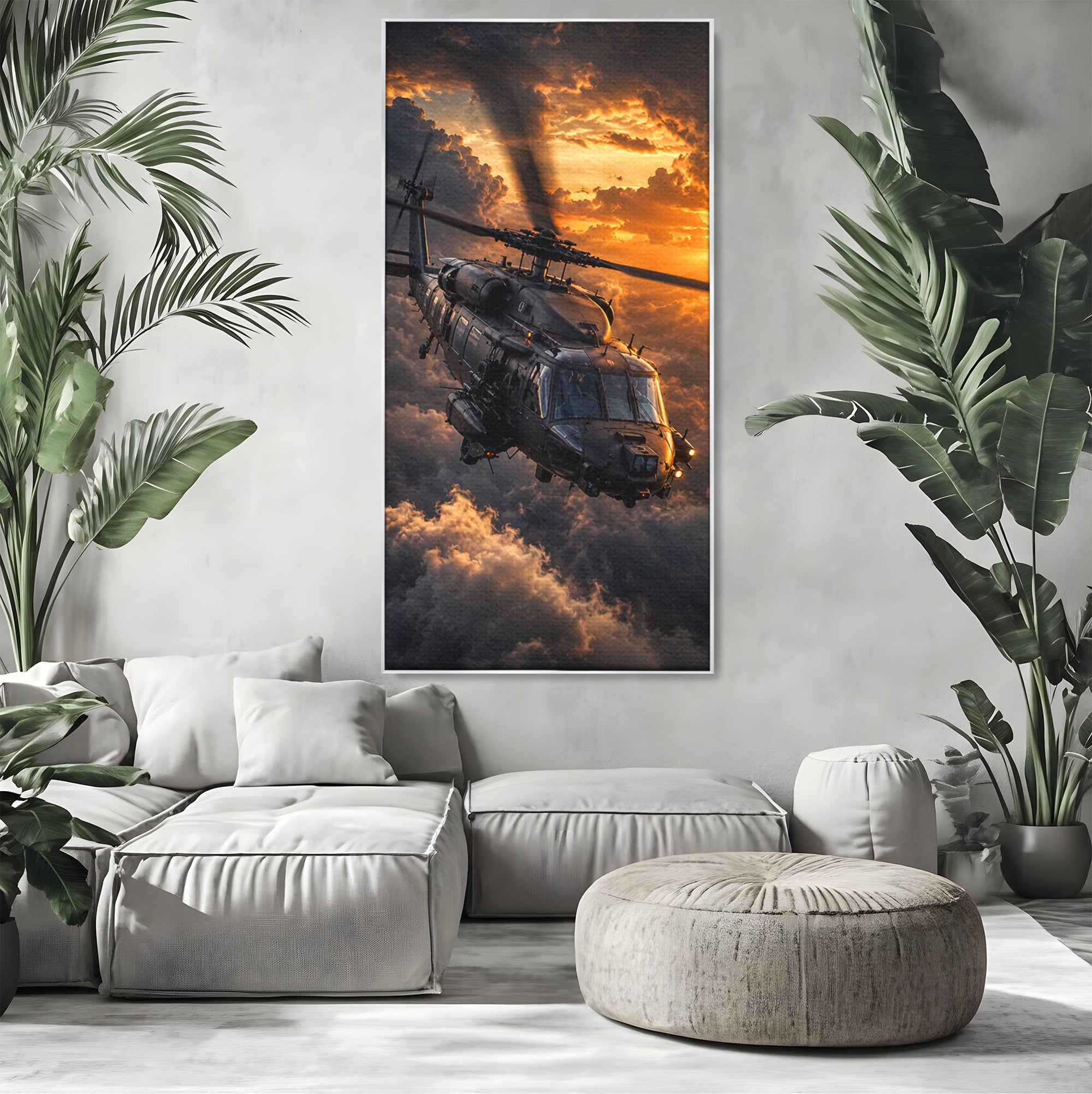 Tablou Canvas Premium LuxCanva® PI1291, Elicopter In Apus, Elice, Cer, Apus, Aventura, Dormitor, Culori Vibrante