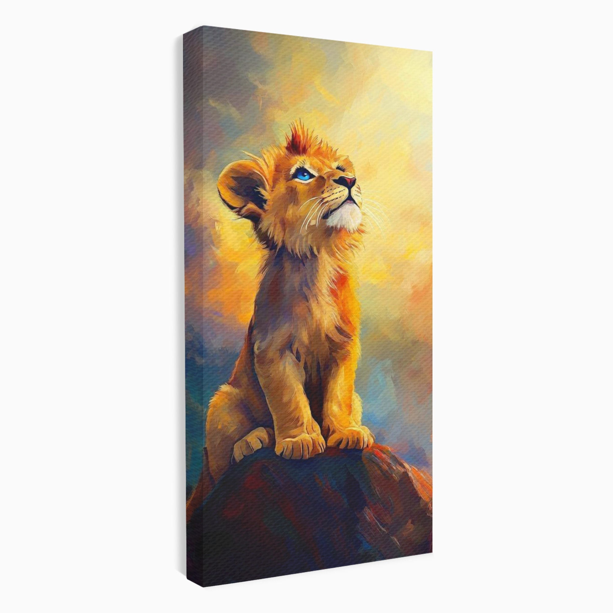 Tablou Canvas Premium LuxCanva® PI1293, Pui De Leu Privind Spre Cer, Simba, Animale, Safari, Inspiratie, Dormitor, Culori Vibrante