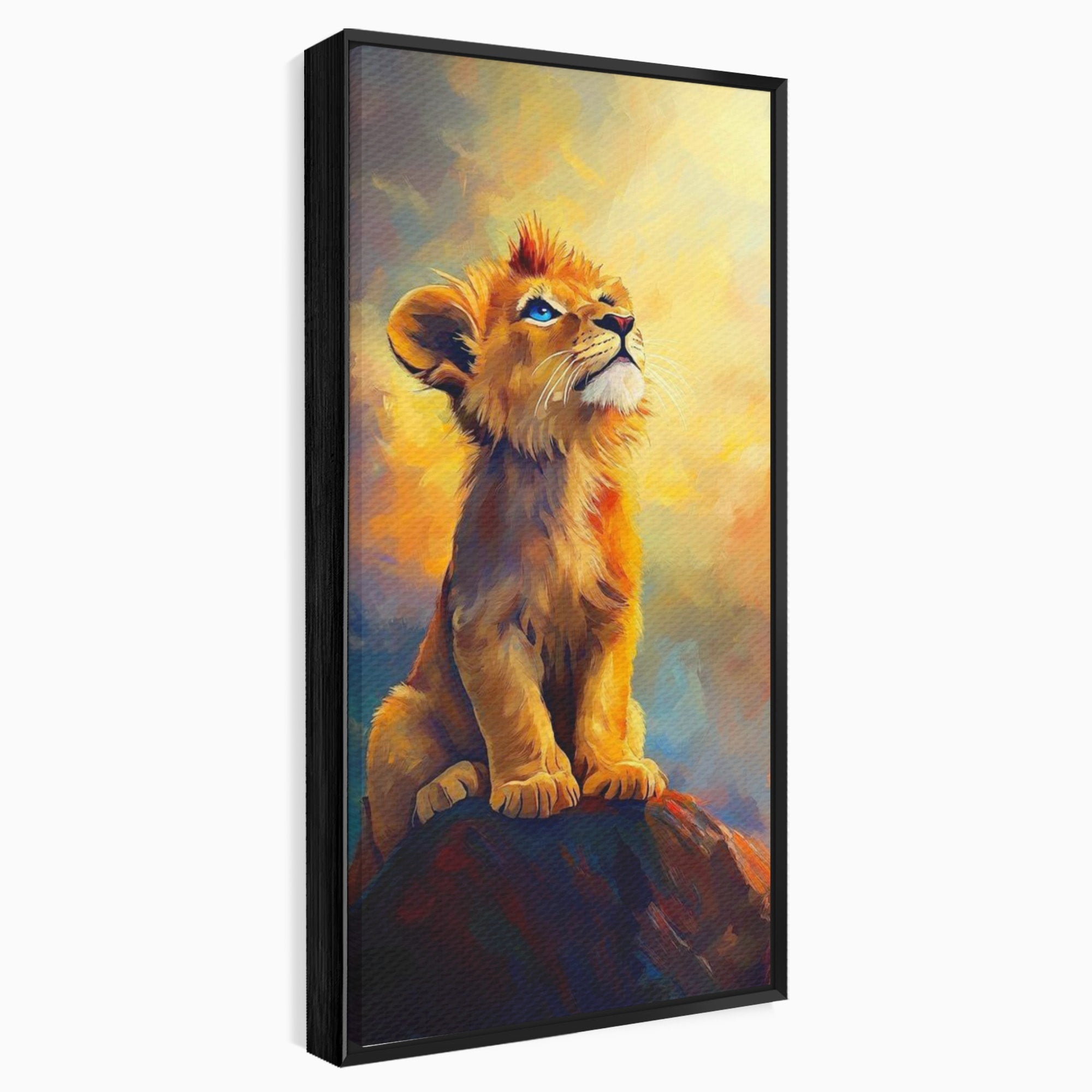 Tablou Canvas Premium LuxCanva® PI1293, Pui De Leu Privind Spre Cer, Simba, Animale, Safari, Inspiratie, Dormitor, Culori Vibrante