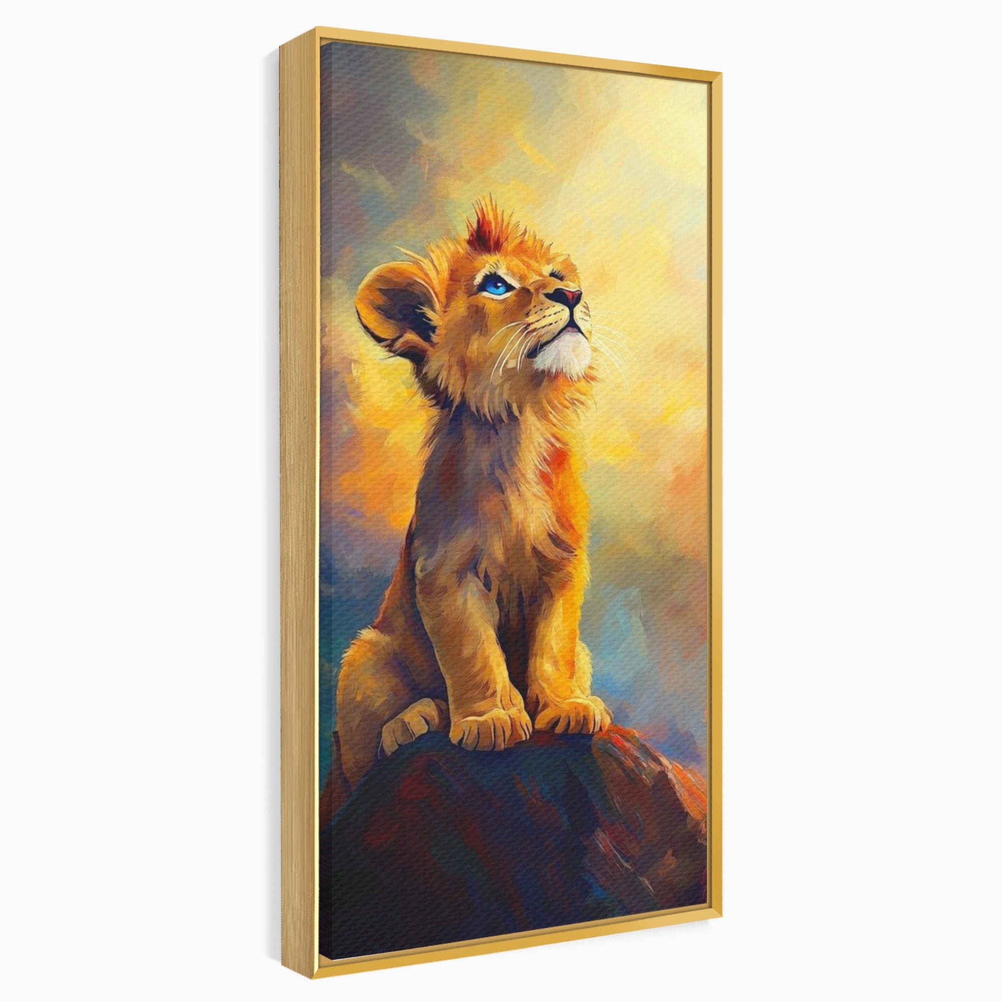Tablou Canvas Premium LuxCanva® PI1293, Pui De Leu Privind Spre Cer, Simba, Animale, Safari, Inspiratie, Dormitor, Culori Vibrante