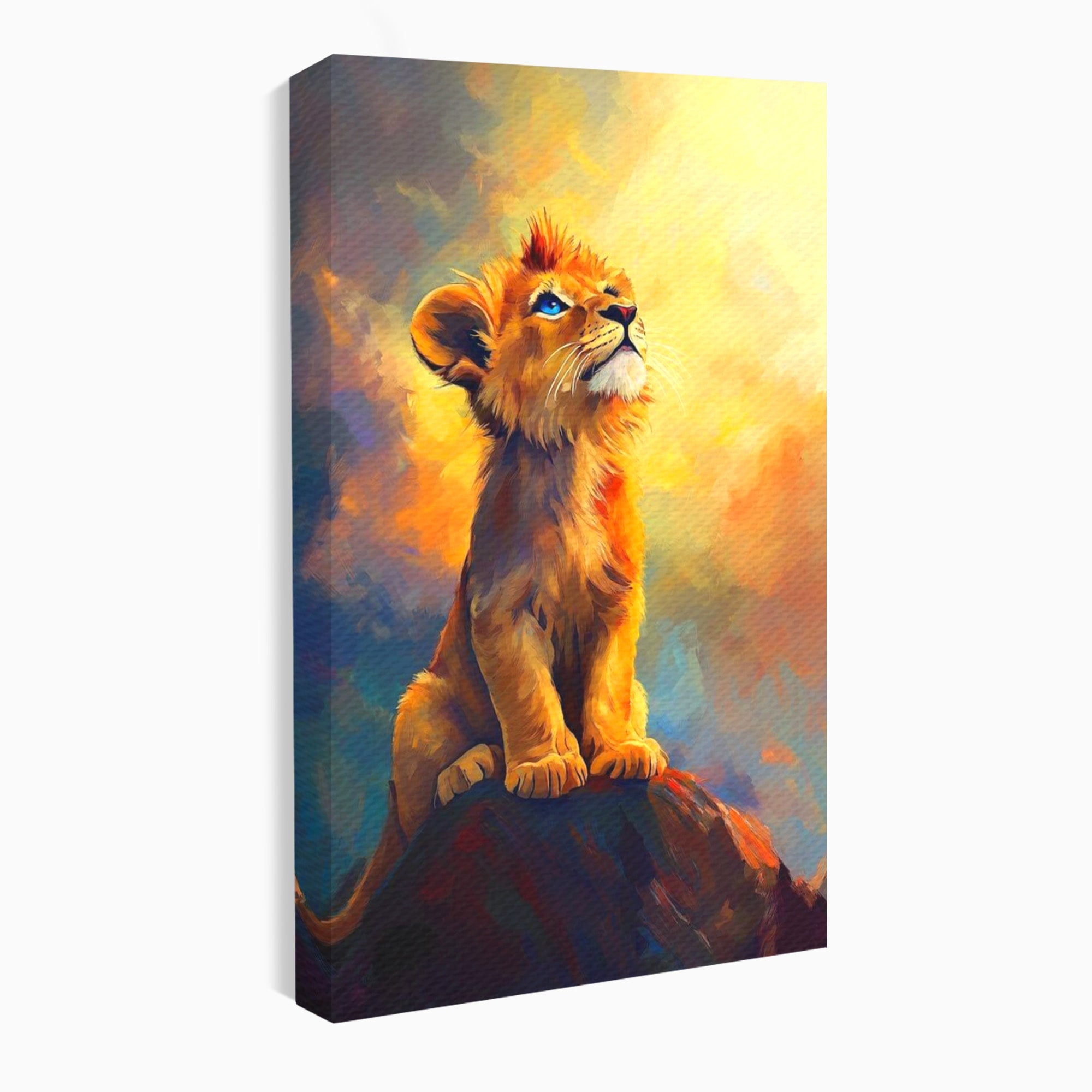 Tablou Canvas Premium LuxCanva® PI1293, Pui De Leu Privind Spre Cer, Simba, Animale, Safari, Inspiratie, Dormitor, Culori Vibrante