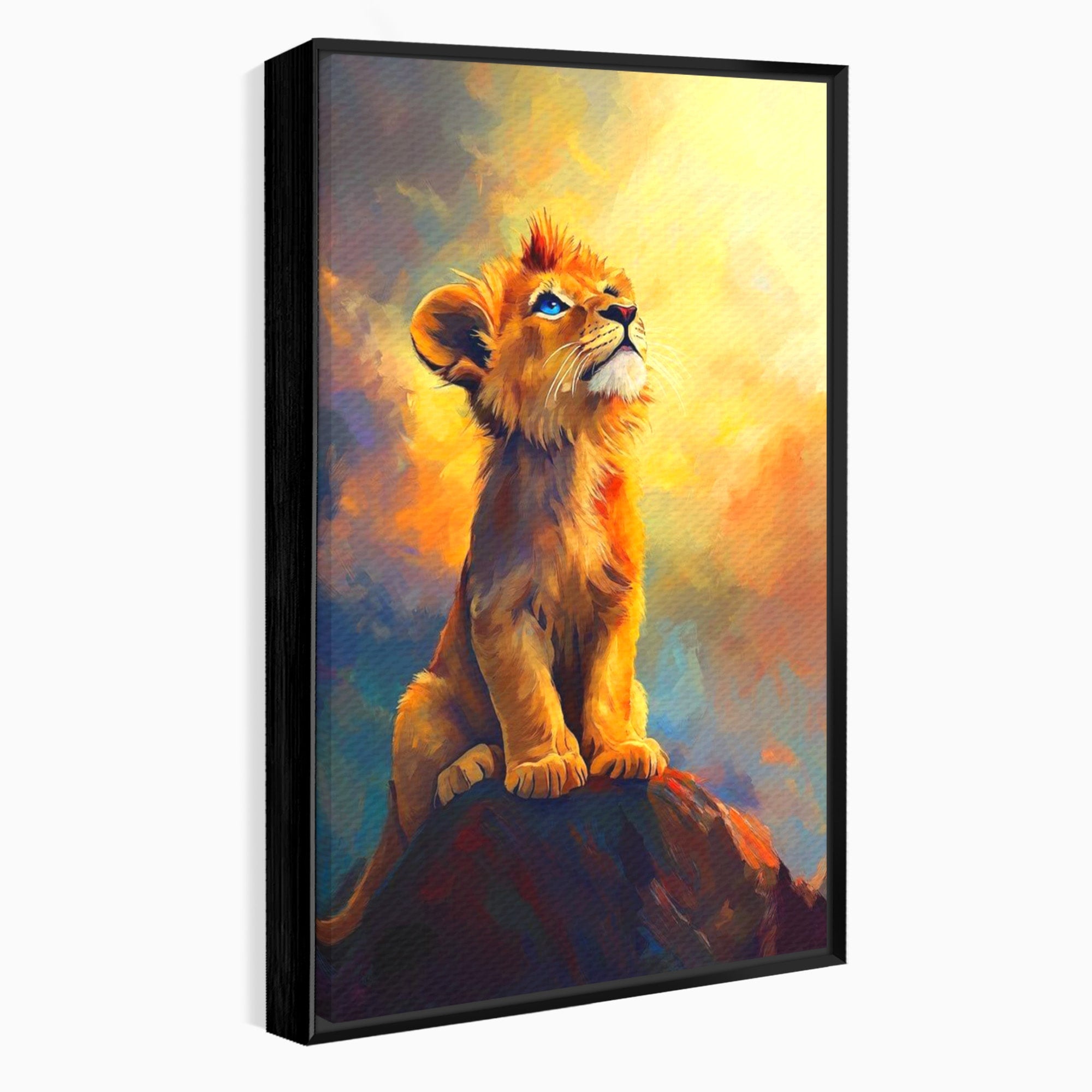 Tablou Canvas Premium LuxCanva® PI1293, Pui De Leu Privind Spre Cer, Simba, Animale, Safari, Inspiratie, Dormitor, Culori Vibrante