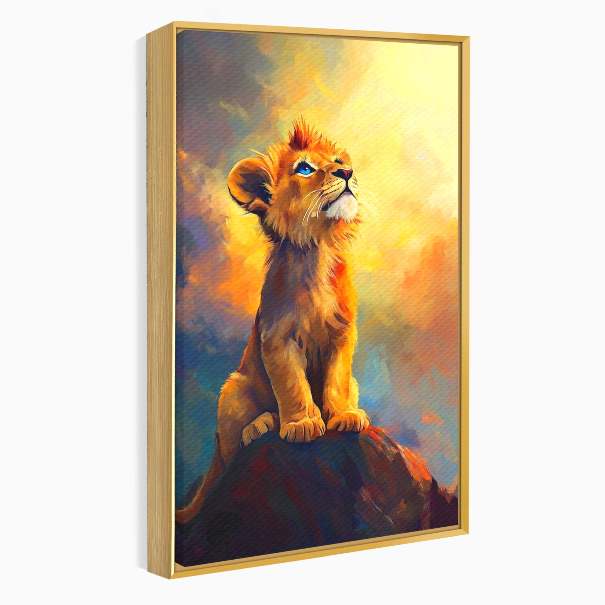 Tablou Canvas Premium LuxCanva® PI1293, Pui De Leu Privind Spre Cer, Simba, Animale, Safari, Inspiratie, Dormitor, Culori Vibrante