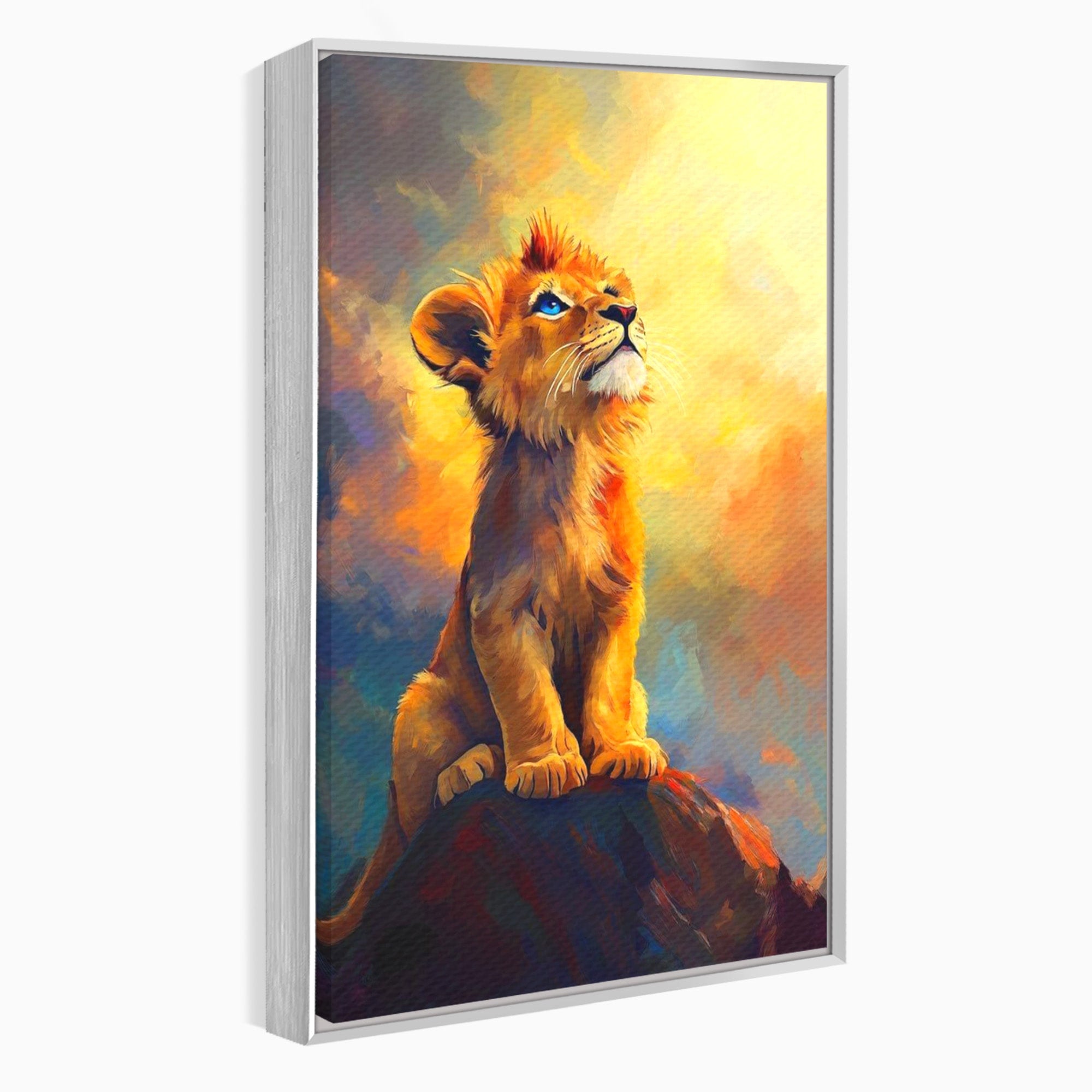 Tablou Canvas Premium LuxCanva® PI1293, Pui De Leu Privind Spre Cer, Simba, Animale, Safari, Inspiratie, Dormitor, Culori Vibrante