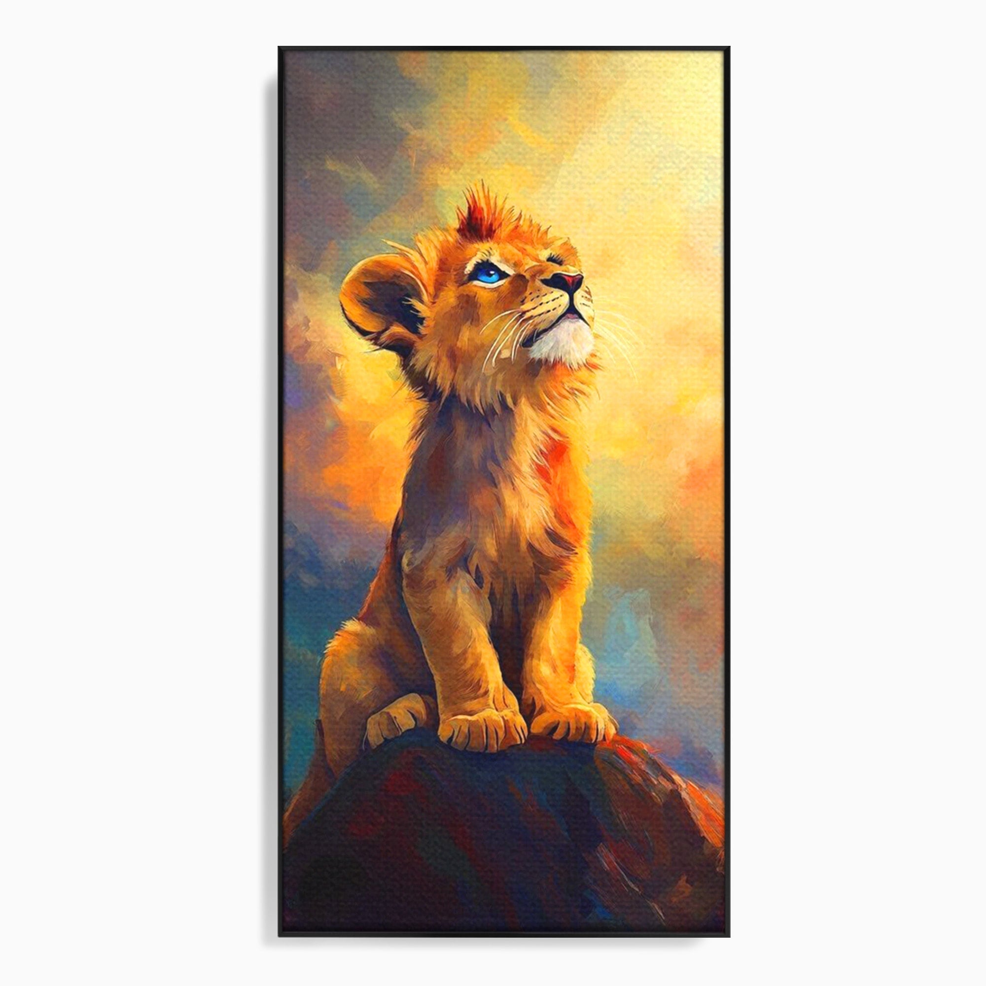 Tablou Canvas Premium LuxCanva® PI1293, Pui De Leu Privind Spre Cer, Simba, Animale, Safari, Inspiratie, Dormitor, Culori Vibrante