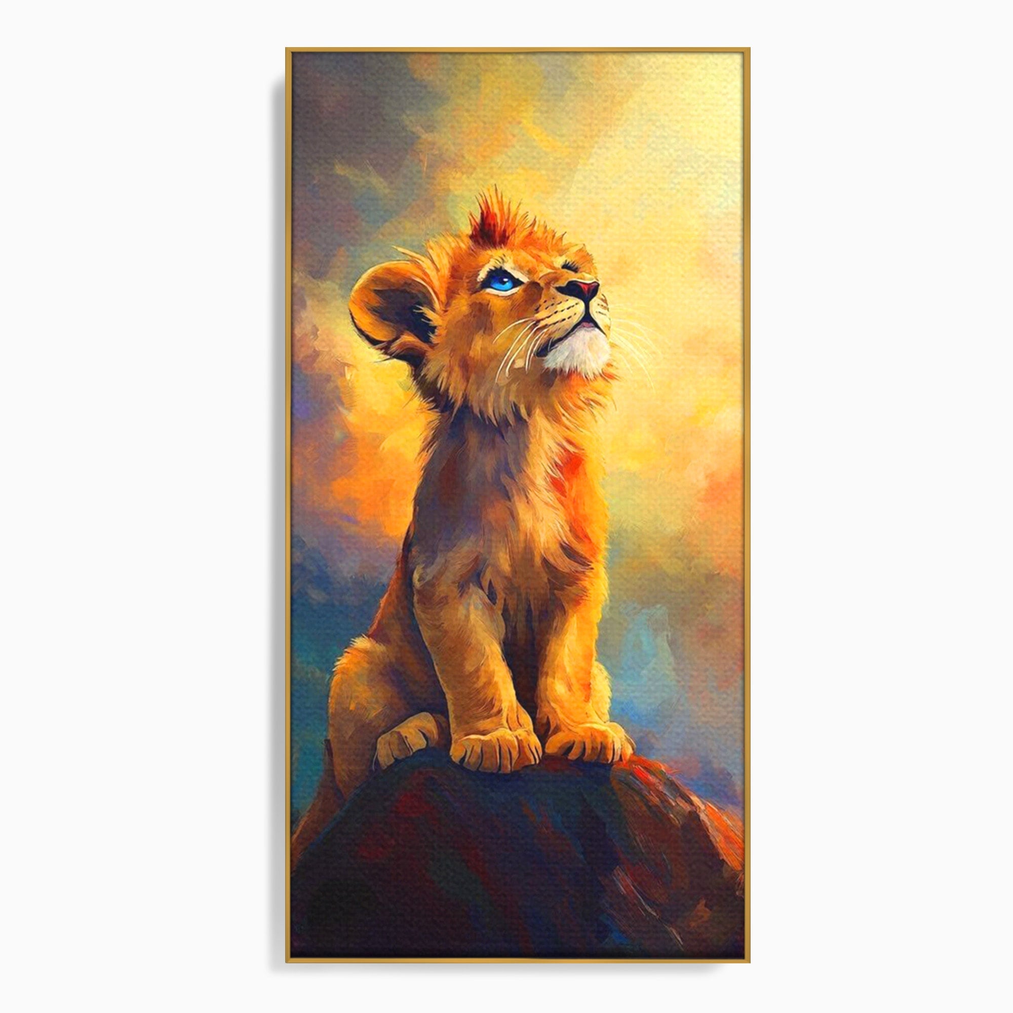 Tablou Canvas Premium LuxCanva® PI1293, Pui De Leu Privind Spre Cer, Simba, Animale, Safari, Inspiratie, Dormitor, Culori Vibrante
