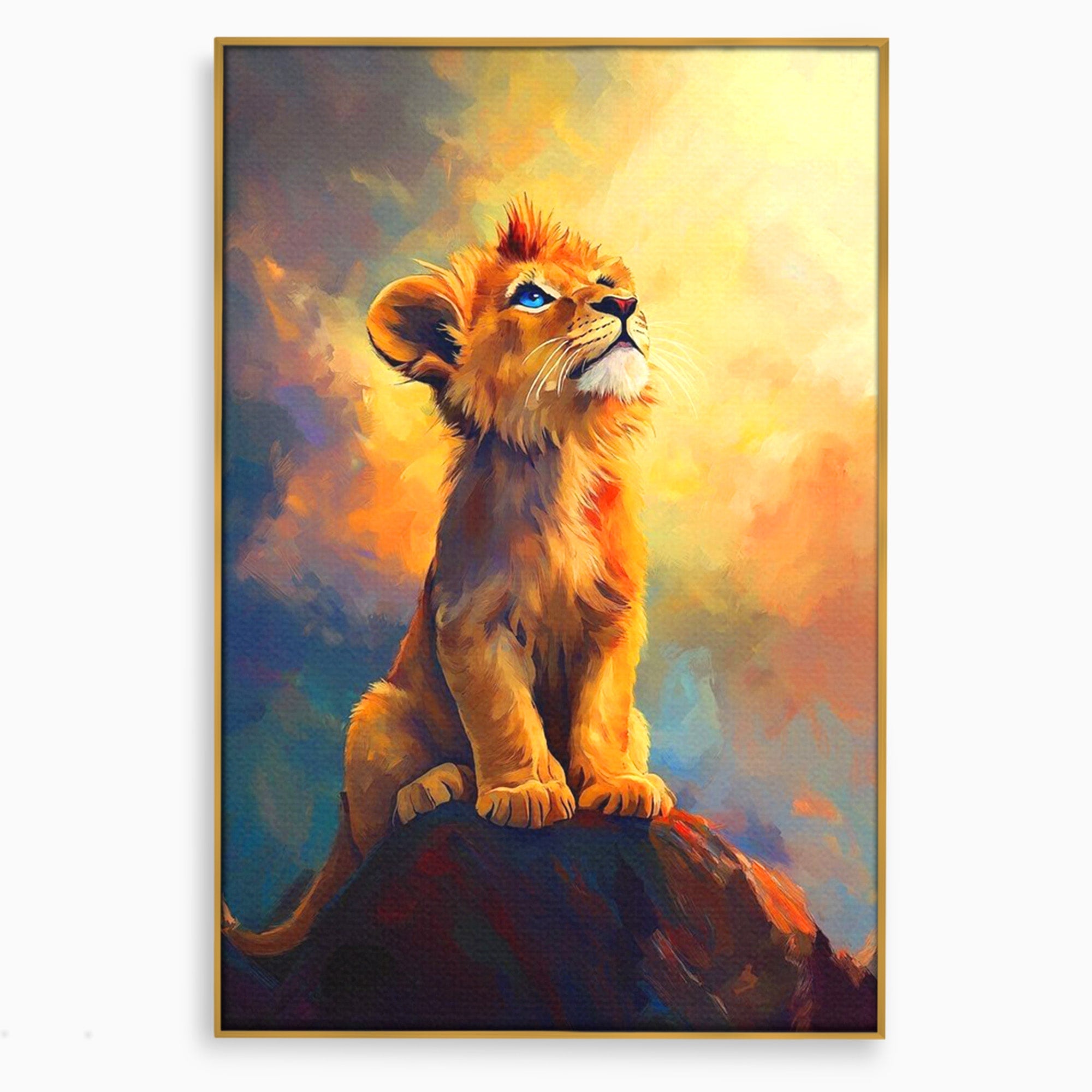 Tablou Canvas Premium LuxCanva® PI1293, Pui De Leu Privind Spre Cer, Simba, Animale, Safari, Inspiratie, Dormitor, Culori Vibrante