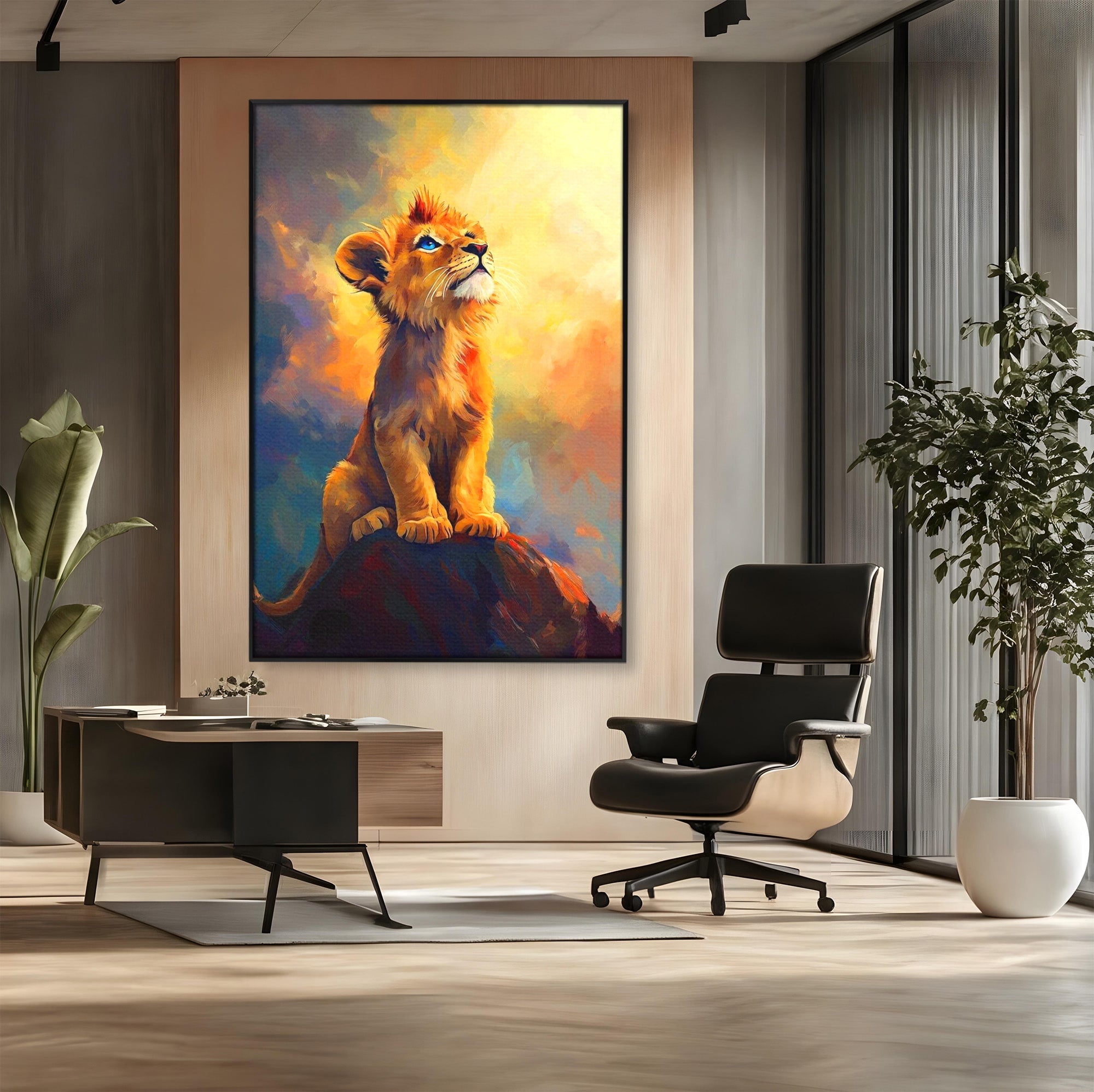 Tablou Canvas Premium LuxCanva® PI1293, Pui De Leu Privind Spre Cer, Simba, Animale, Safari, Inspiratie, Dormitor, Culori Vibrante