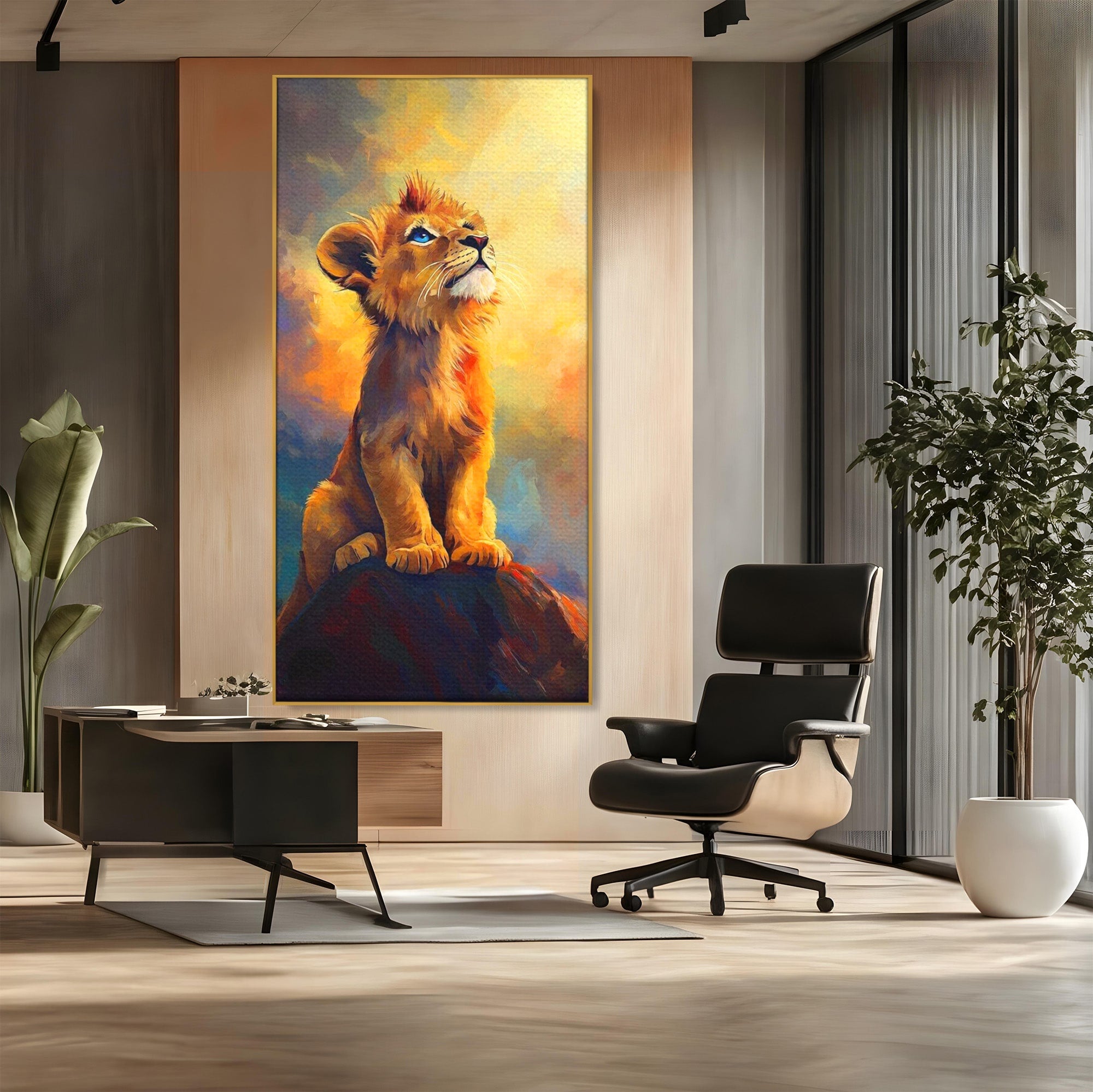 Tablou Canvas Premium LuxCanva® PI1293, Pui De Leu Privind Spre Cer, Simba, Animale, Safari, Inspiratie, Dormitor, Culori Vibrante