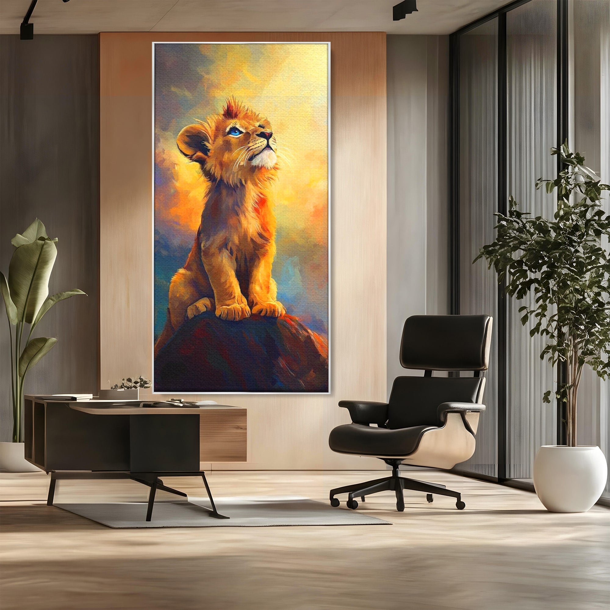 Tablou Canvas Premium LuxCanva® PI1293, Pui De Leu Privind Spre Cer, Simba, Animale, Safari, Inspiratie, Dormitor, Culori Vibrante