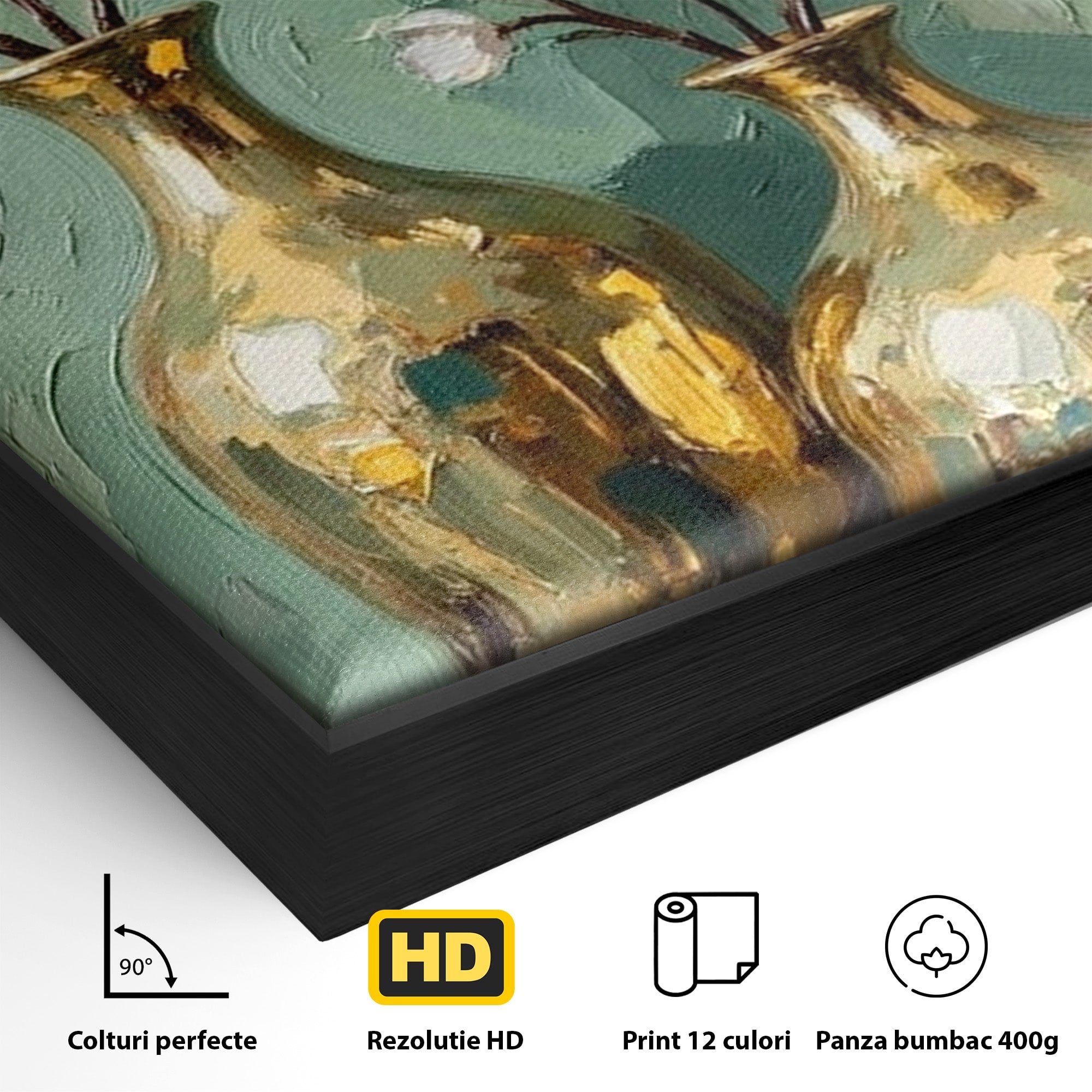 Tablou Canvas Premium LuxCanva® PI1294, Vaze Aurii Cu Flori, Decor, Frumos, Auriu, Living, Elegant, Culori Vibrante