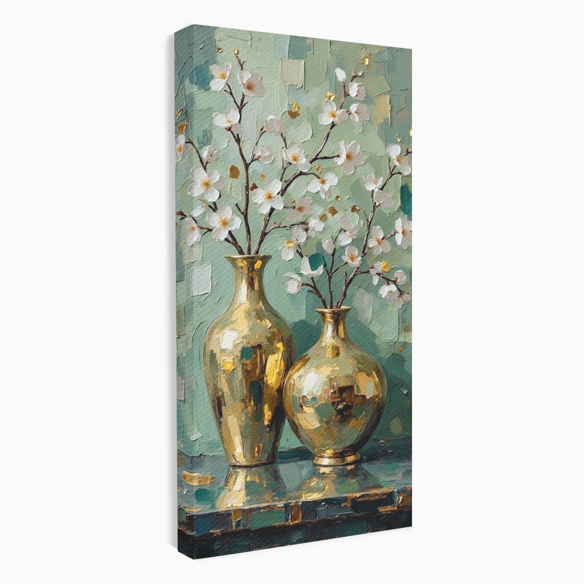 Tablou Canvas Premium LuxCanva® PI1294, Vaze Aurii Cu Flori, Decor, Frumos, Auriu, Living, Elegant, Culori Vibrante