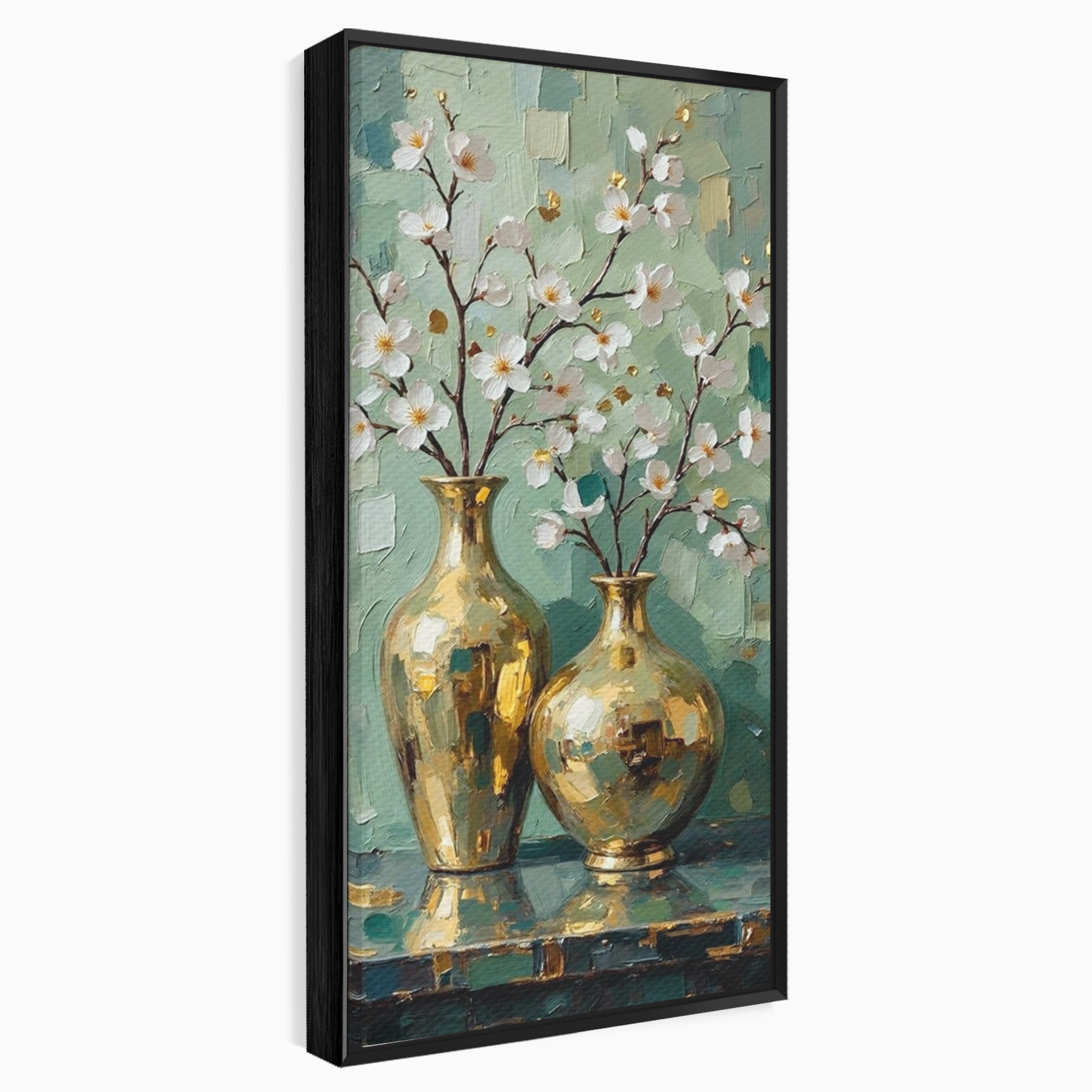 Tablou Canvas Premium LuxCanva® PI1294, Vaze Aurii Cu Flori, Decor, Frumos, Auriu, Living, Elegant, Culori Vibrante