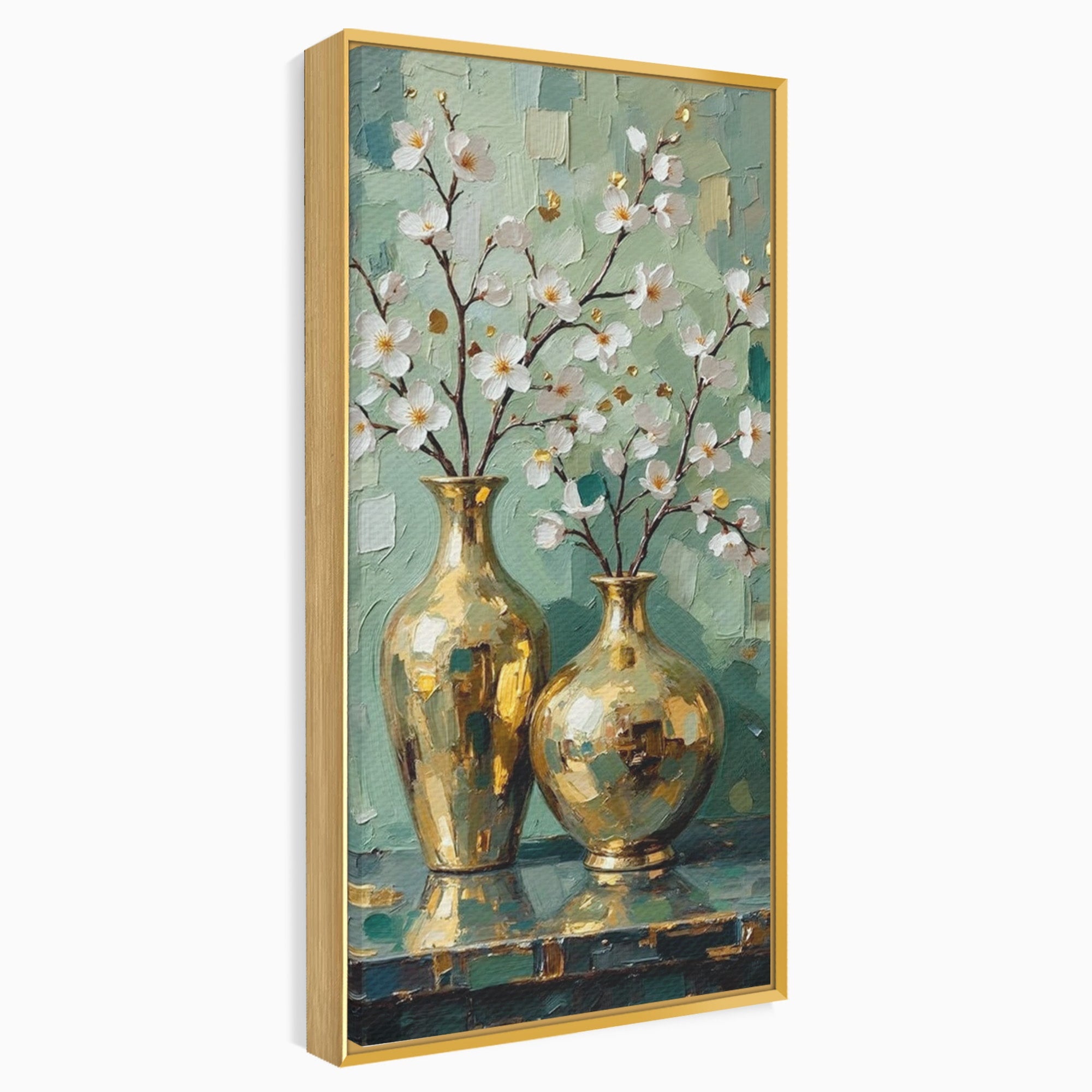 Tablou Canvas Premium LuxCanva® PI1294, Vaze Aurii Cu Flori, Decor, Frumos, Auriu, Living, Elegant, Culori Vibrante