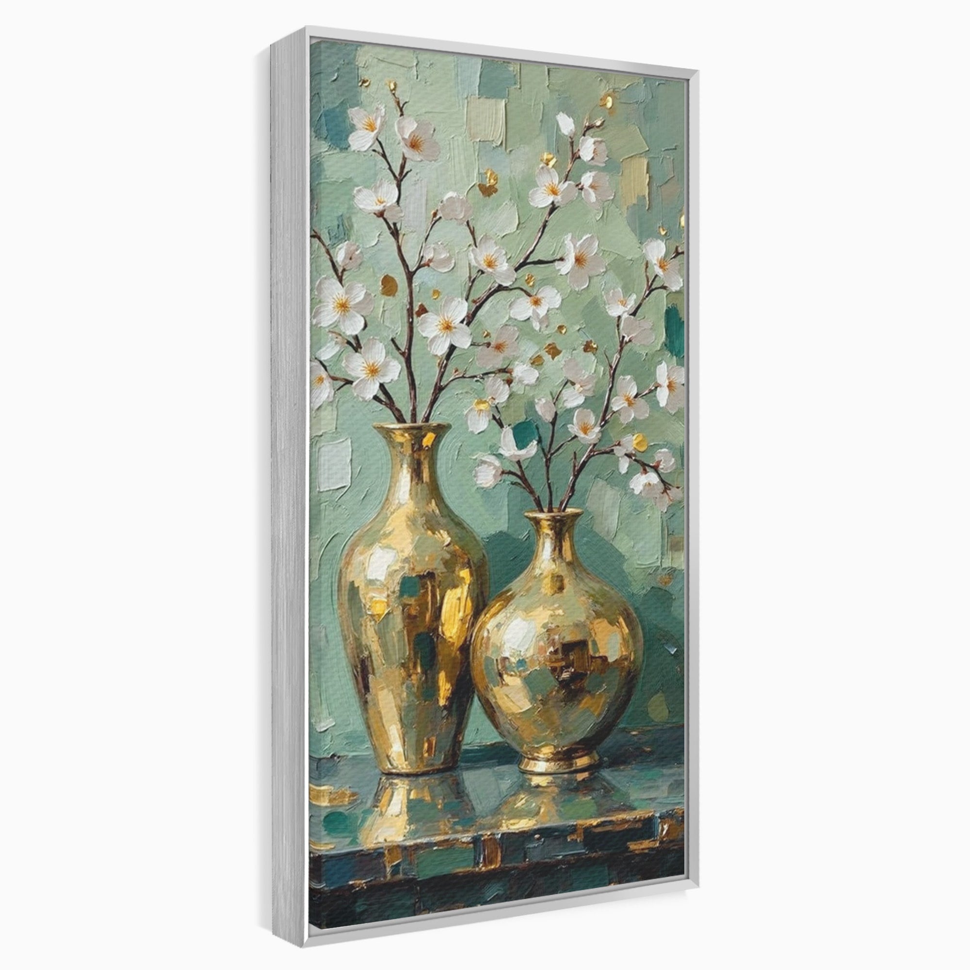 Tablou Canvas Premium LuxCanva® PI1294, Vaze Aurii Cu Flori, Decor, Frumos, Auriu, Living, Elegant, Culori Vibrante