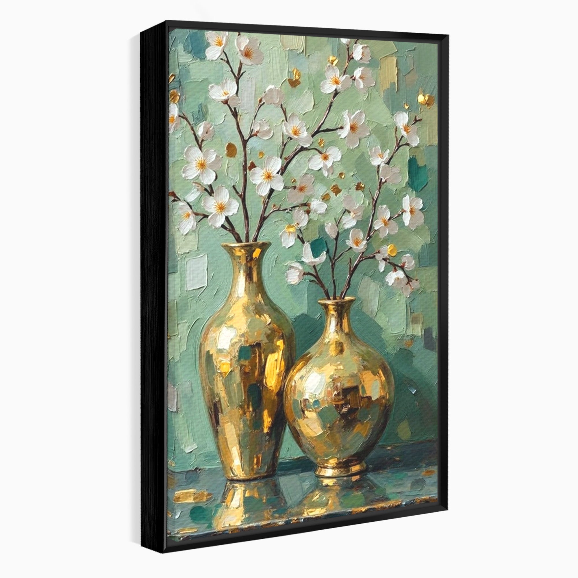 Tablou Canvas Premium LuxCanva® PI1294, Vaze Aurii Cu Flori, Decor, Frumos, Auriu, Living, Elegant, Culori Vibrante