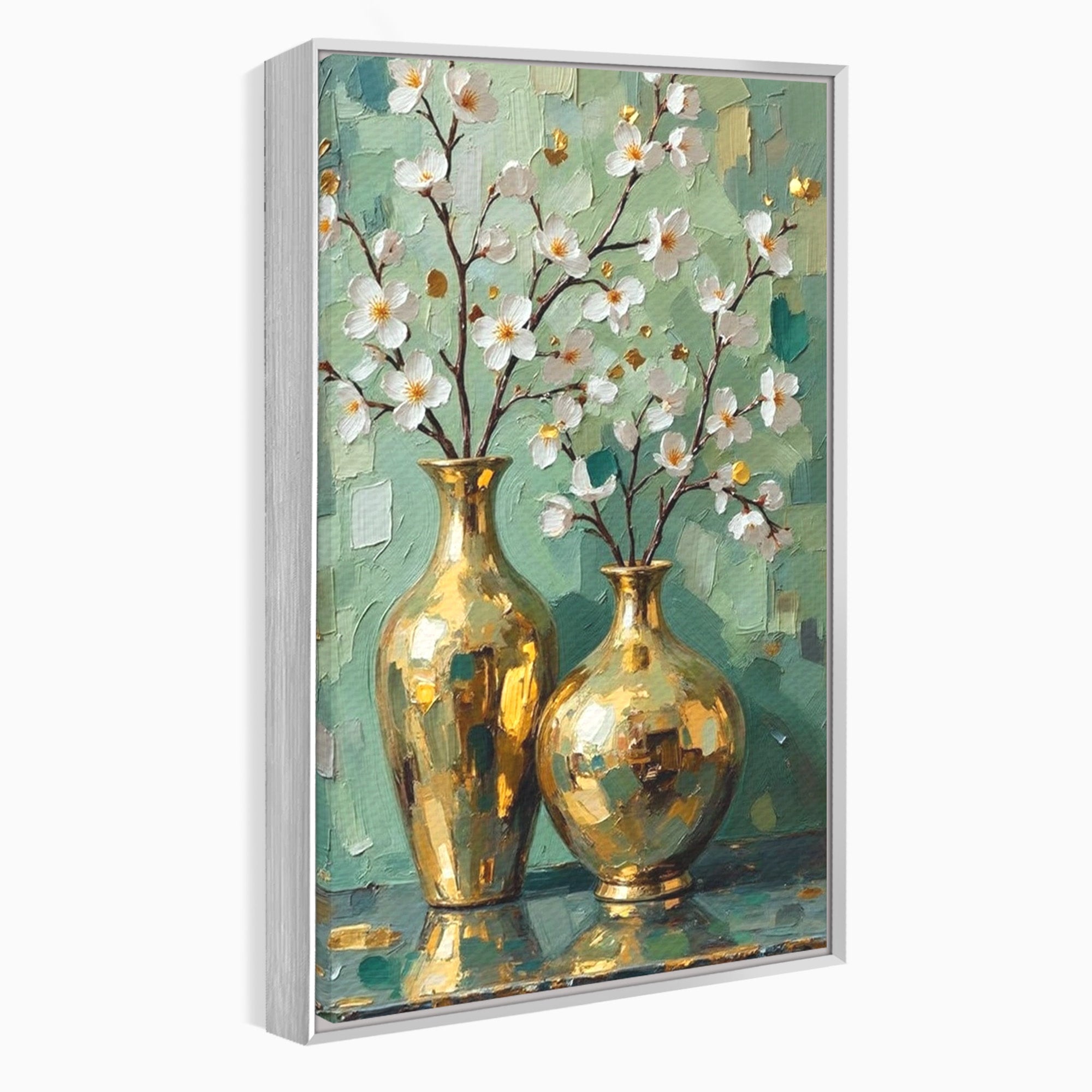 Tablou Canvas Premium LuxCanva® PI1294, Vaze Aurii Cu Flori, Decor, Frumos, Auriu, Living, Elegant, Culori Vibrante