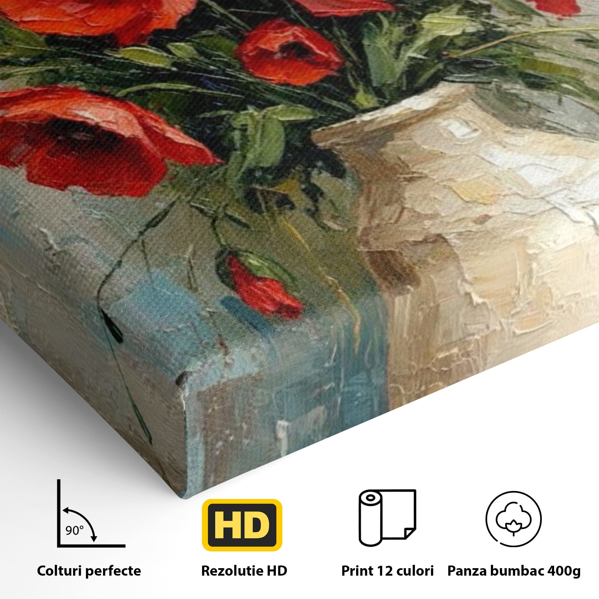 Tablou Canvas Premium LuxCanva® PI1296, Vaza Cu Maci Rosii, Planta, Flori, Vaza, Living, Dormitor, Culori Vibrante