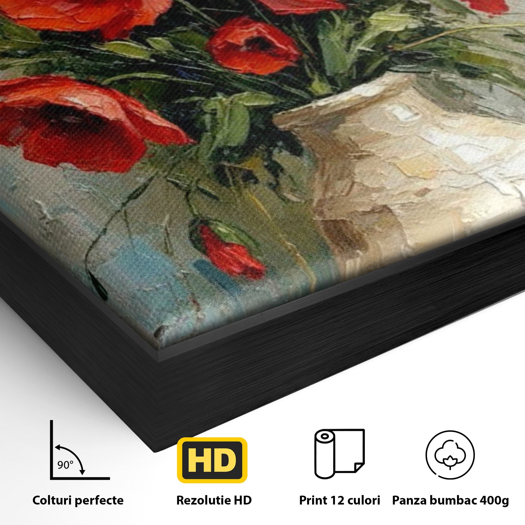 Tablou Canvas Premium LuxCanva® PI1296, Vaza Cu Maci Rosii, Planta, Flori, Vaza, Living, Dormitor, Culori Vibrante