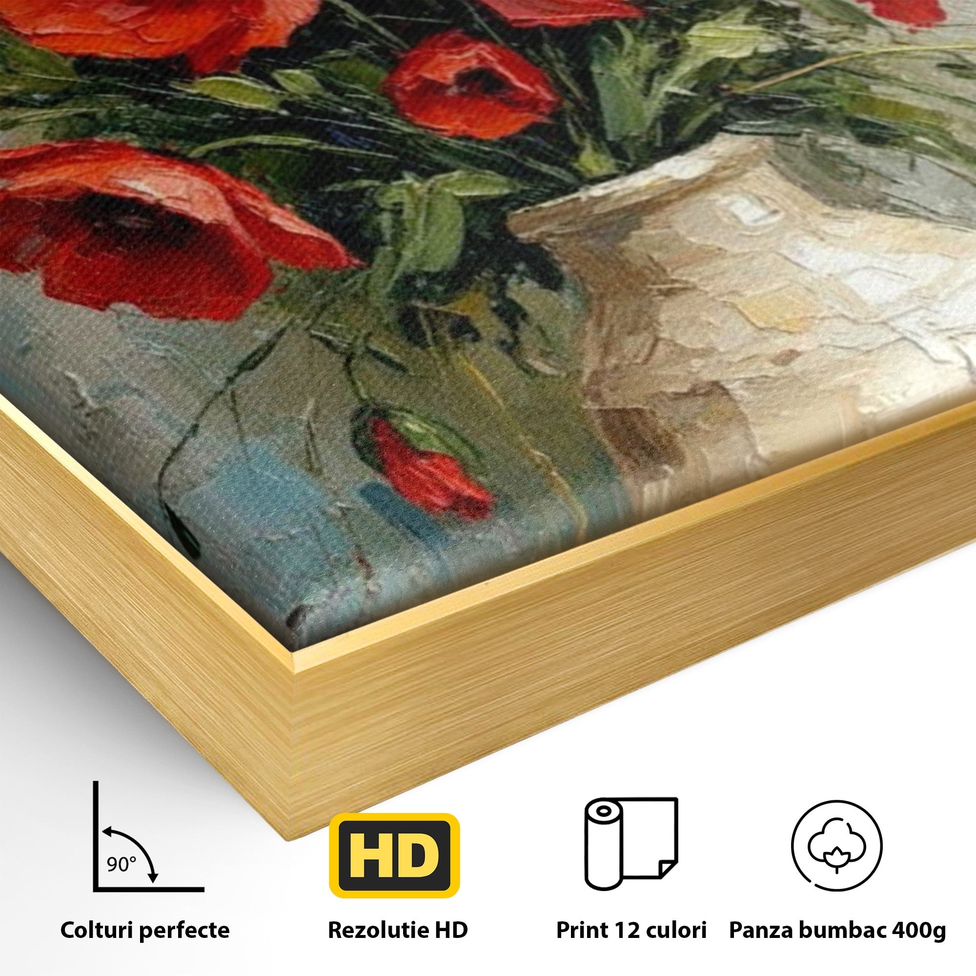 Tablou Canvas Premium LuxCanva® PI1296, Vaza Cu Maci Rosii, Planta, Flori, Vaza, Living, Dormitor, Culori Vibrante