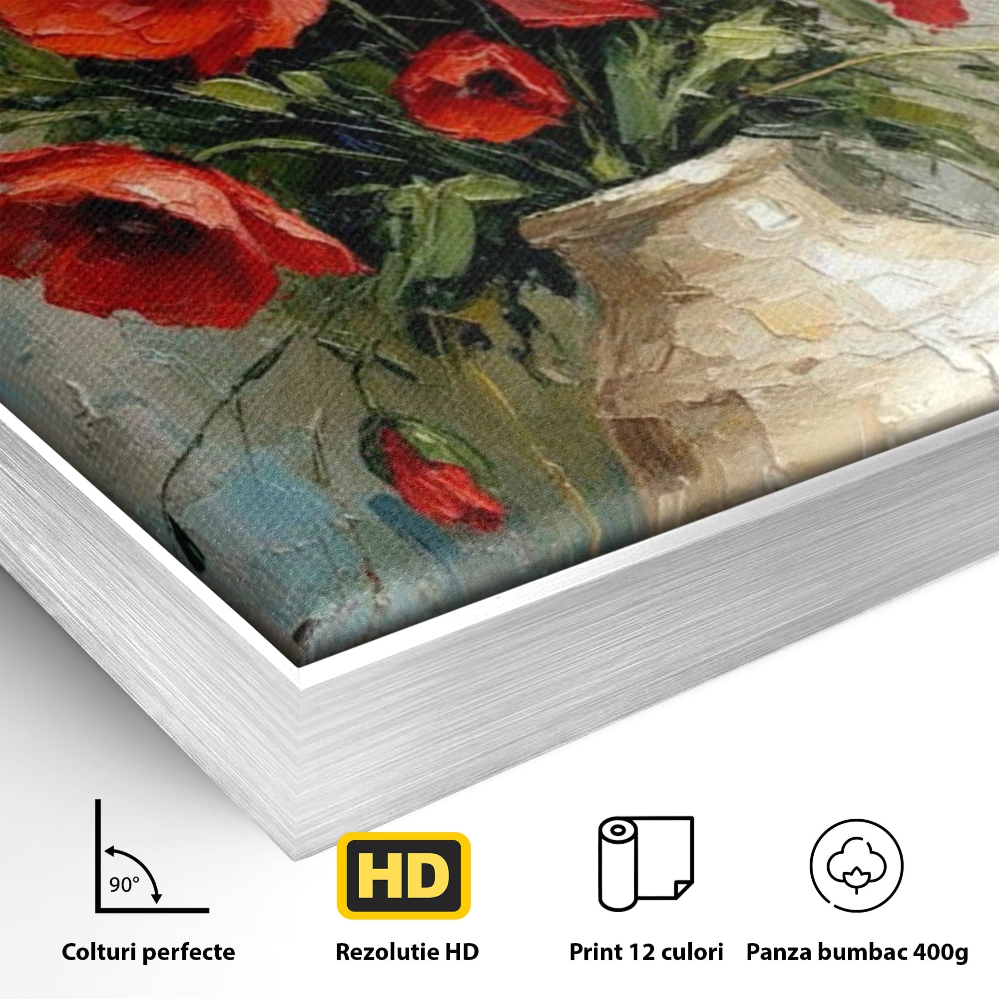 Tablou Canvas Premium LuxCanva® PI1296, Vaza Cu Maci Rosii, Planta, Flori, Vaza, Living, Dormitor, Culori Vibrante