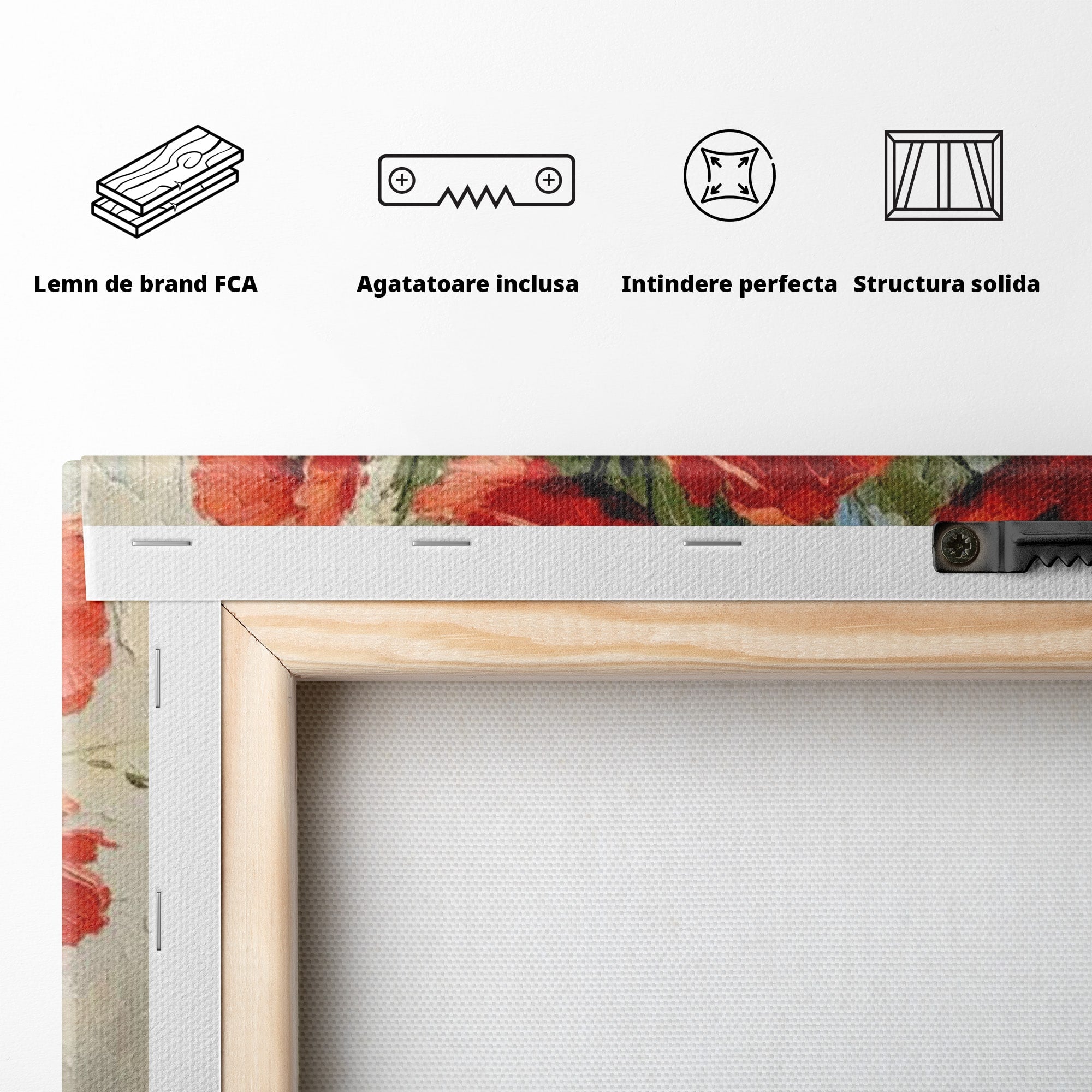 Tablou Canvas Premium LuxCanva® PI1296, Vaza Cu Maci Rosii, Planta, Flori, Vaza, Living, Dormitor, Culori Vibrante