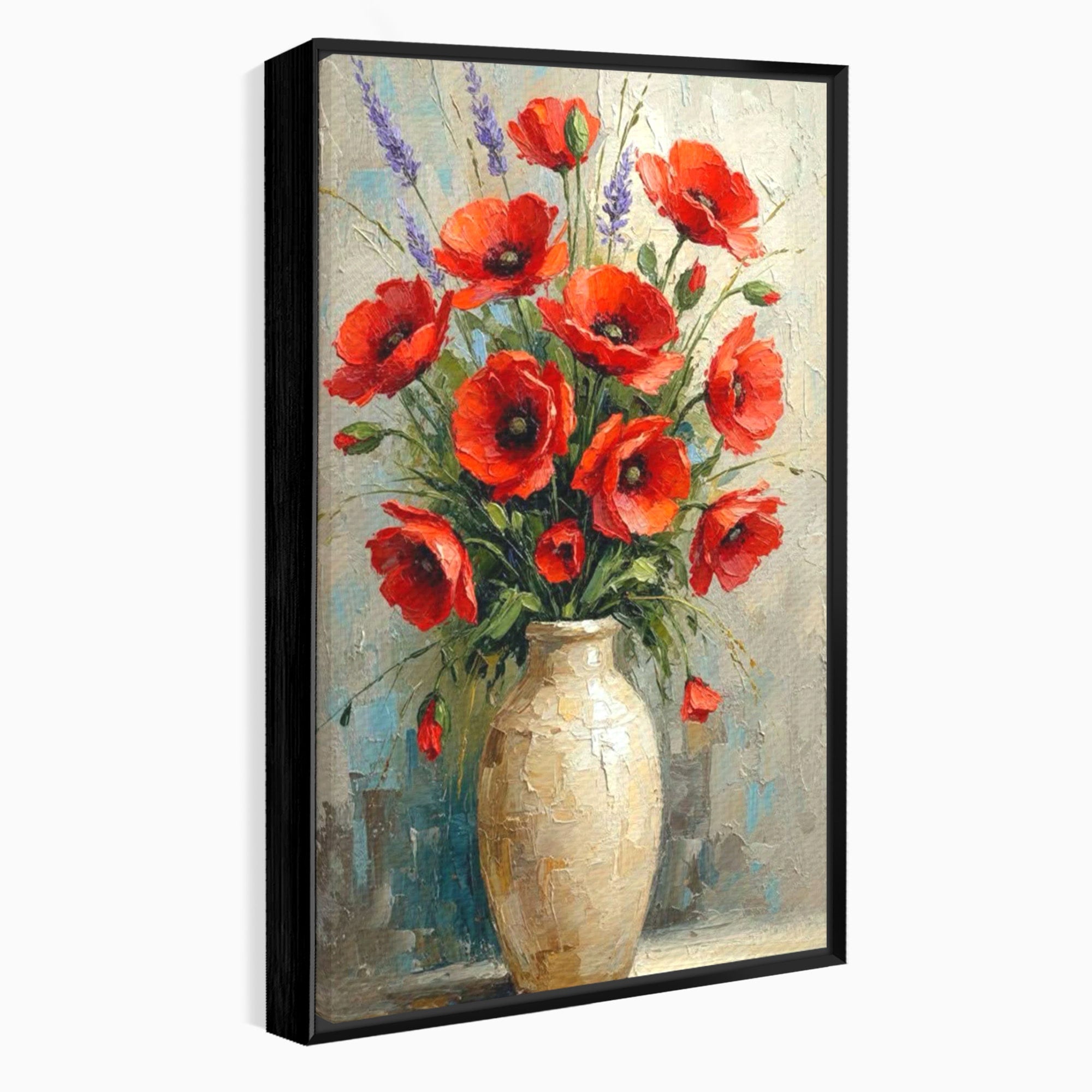 Tablou Canvas Premium LuxCanva® PI1296, Vaza Cu Maci Rosii, Planta, Flori, Vaza, Living, Dormitor, Culori Vibrante