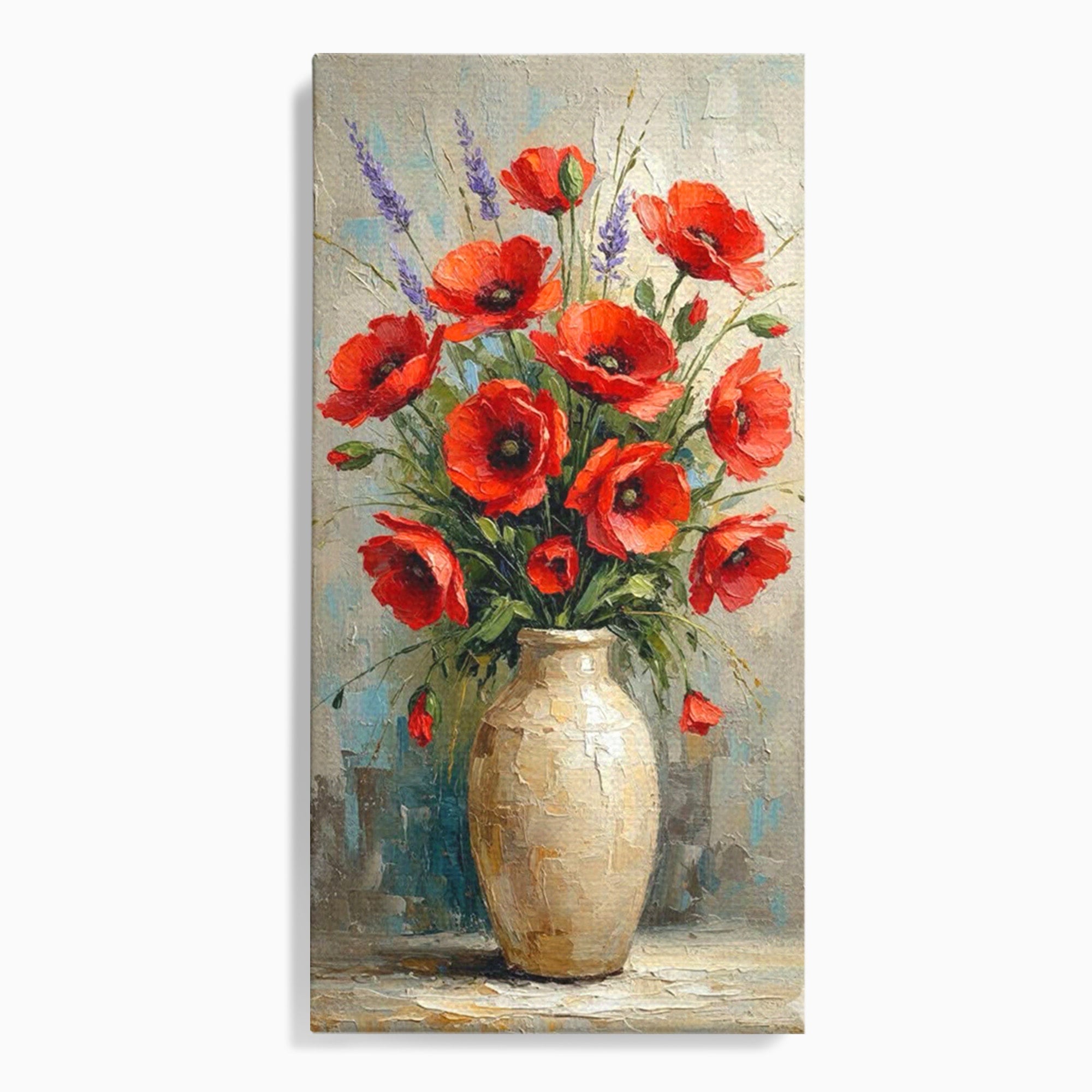 Tablou Canvas Premium LuxCanva® PI1296, Vaza Cu Maci Rosii, Planta, Flori, Vaza, Living, Dormitor, Culori Vibrante