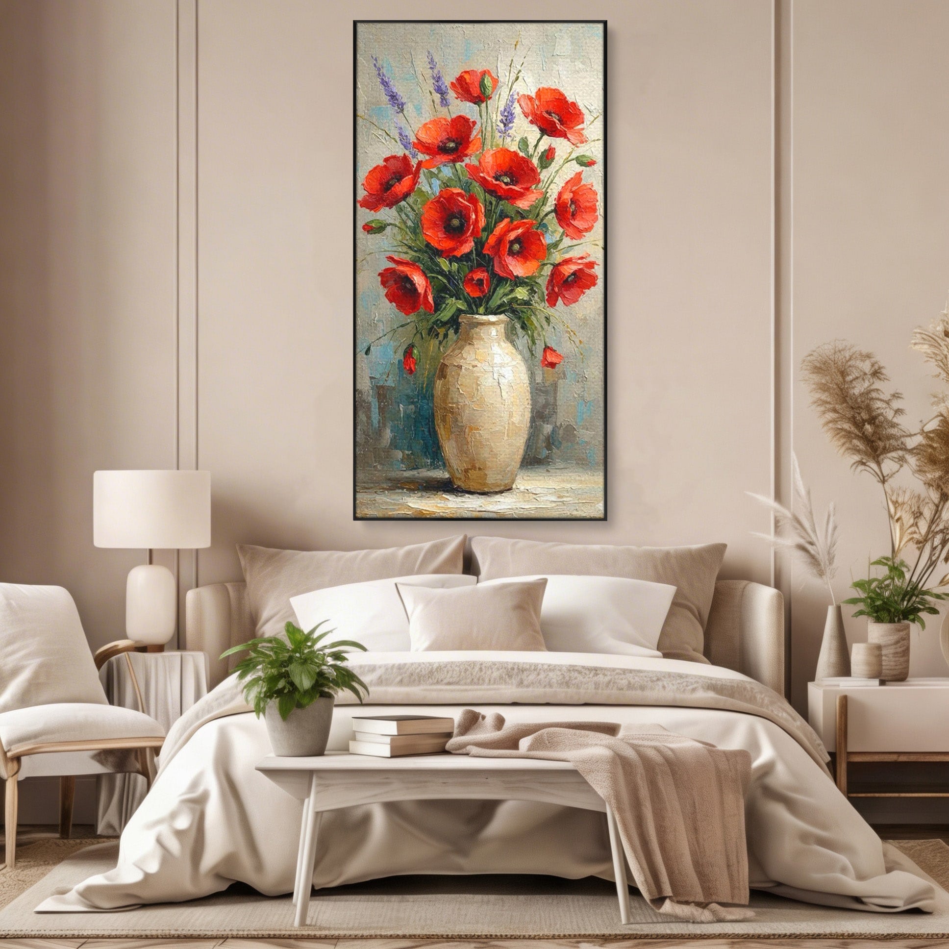 Tablou Canvas Premium LuxCanva® PI1296, Vaza Cu Maci Rosii, Planta, Flori, Vaza, Living, Dormitor, Culori Vibrante