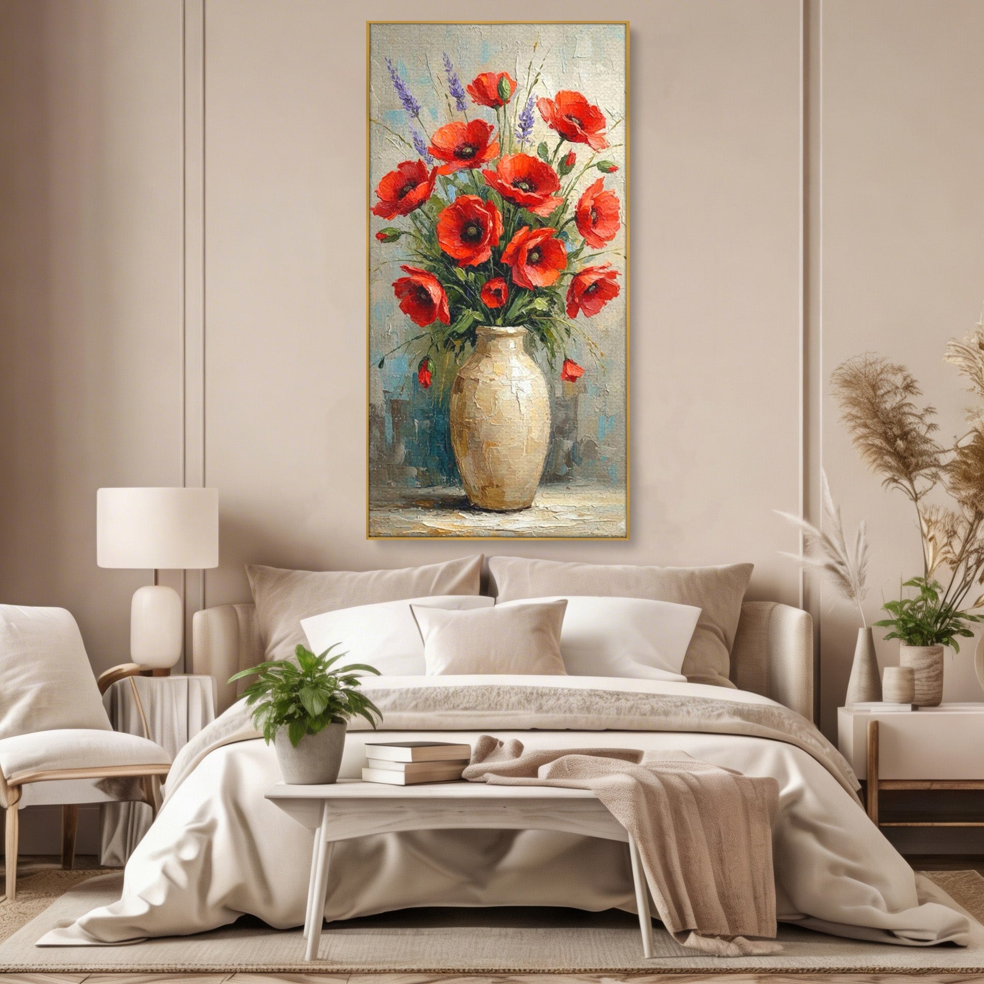 Tablou Canvas Premium LuxCanva® PI1296, Vaza Cu Maci Rosii, Planta, Flori, Vaza, Living, Dormitor, Culori Vibrante
