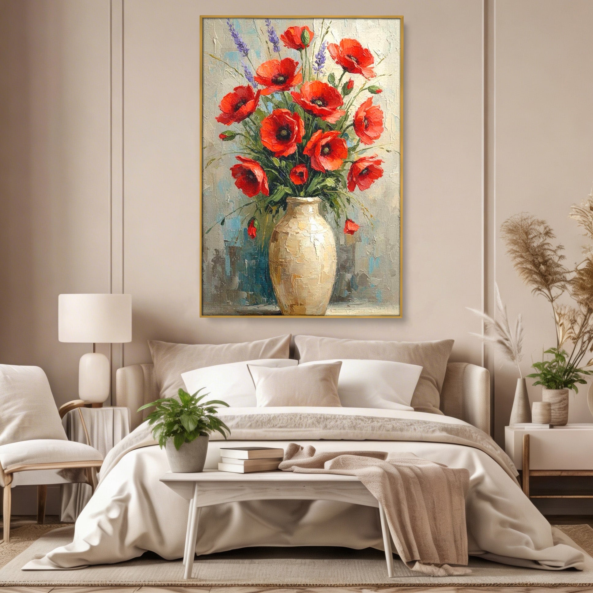 Tablou Canvas Premium LuxCanva® PI1296, Vaza Cu Maci Rosii, Planta, Flori, Vaza, Living, Dormitor, Culori Vibrante