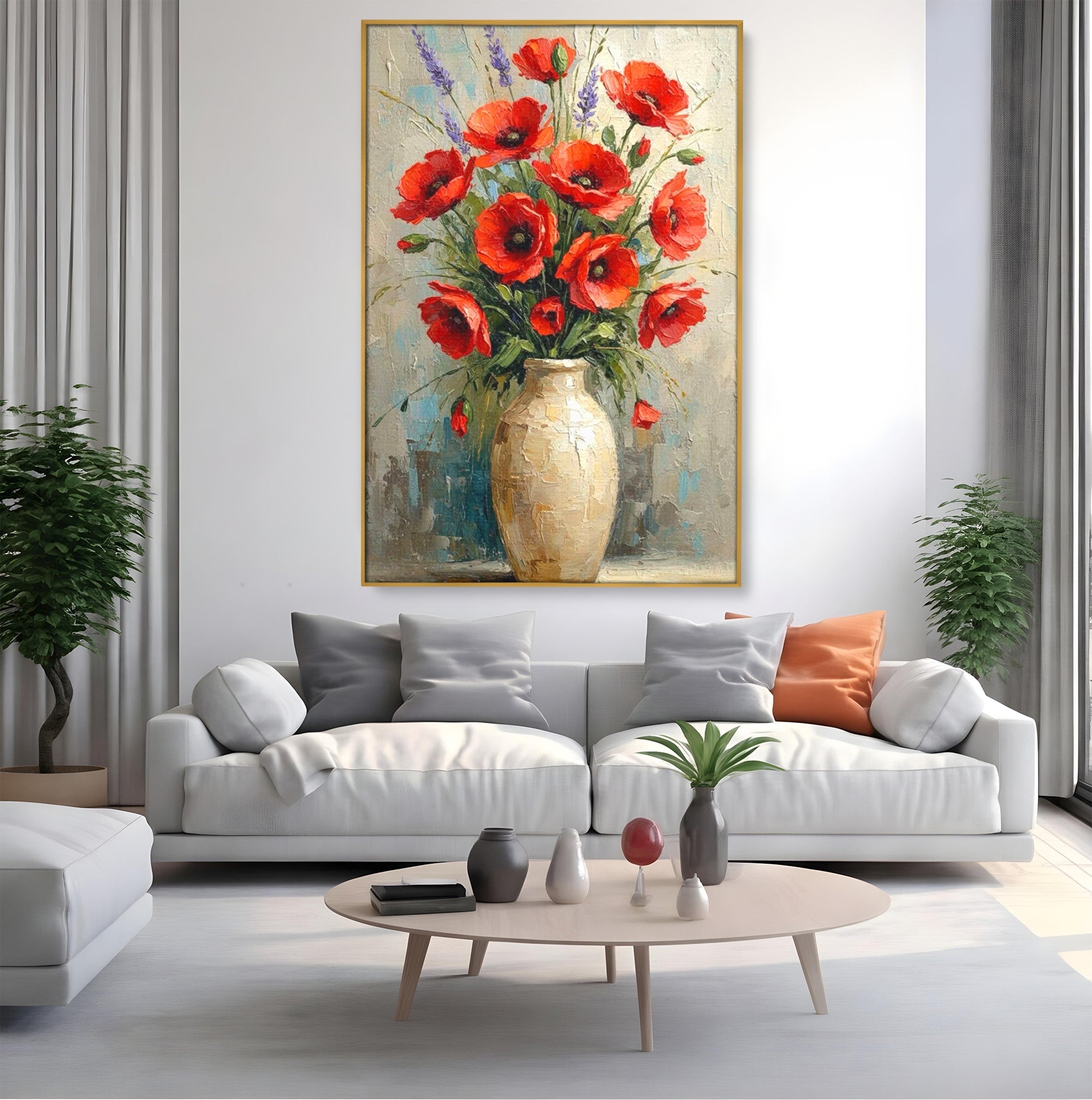 Tablou Canvas Premium LuxCanva® PI1296, Vaza Cu Maci Rosii, Planta, Flori, Vaza, Living, Dormitor, Culori Vibrante