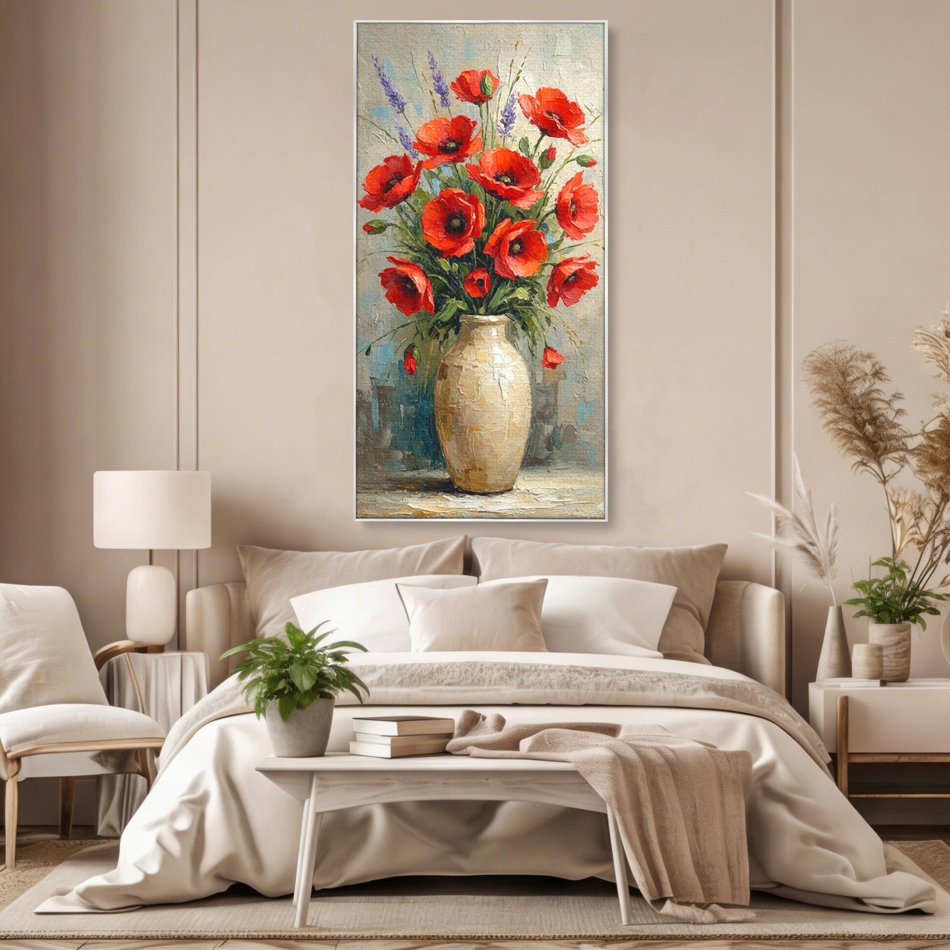 Tablou Canvas Premium LuxCanva® PI1296, Vaza Cu Maci Rosii, Planta, Flori, Vaza, Living, Dormitor, Culori Vibrante