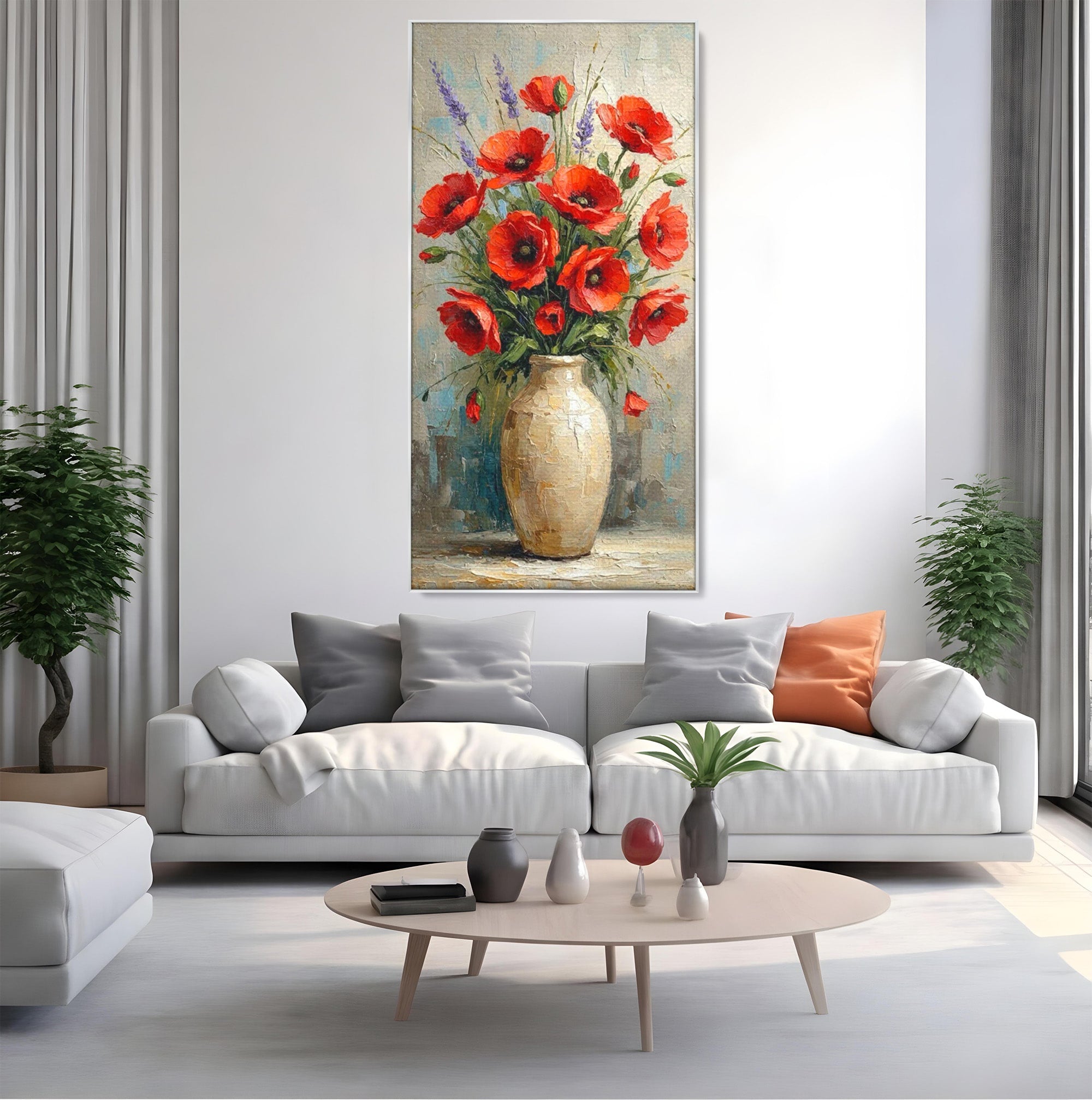 Tablou Canvas Premium LuxCanva® PI1296, Vaza Cu Maci Rosii, Planta, Flori, Vaza, Living, Dormitor, Culori Vibrante