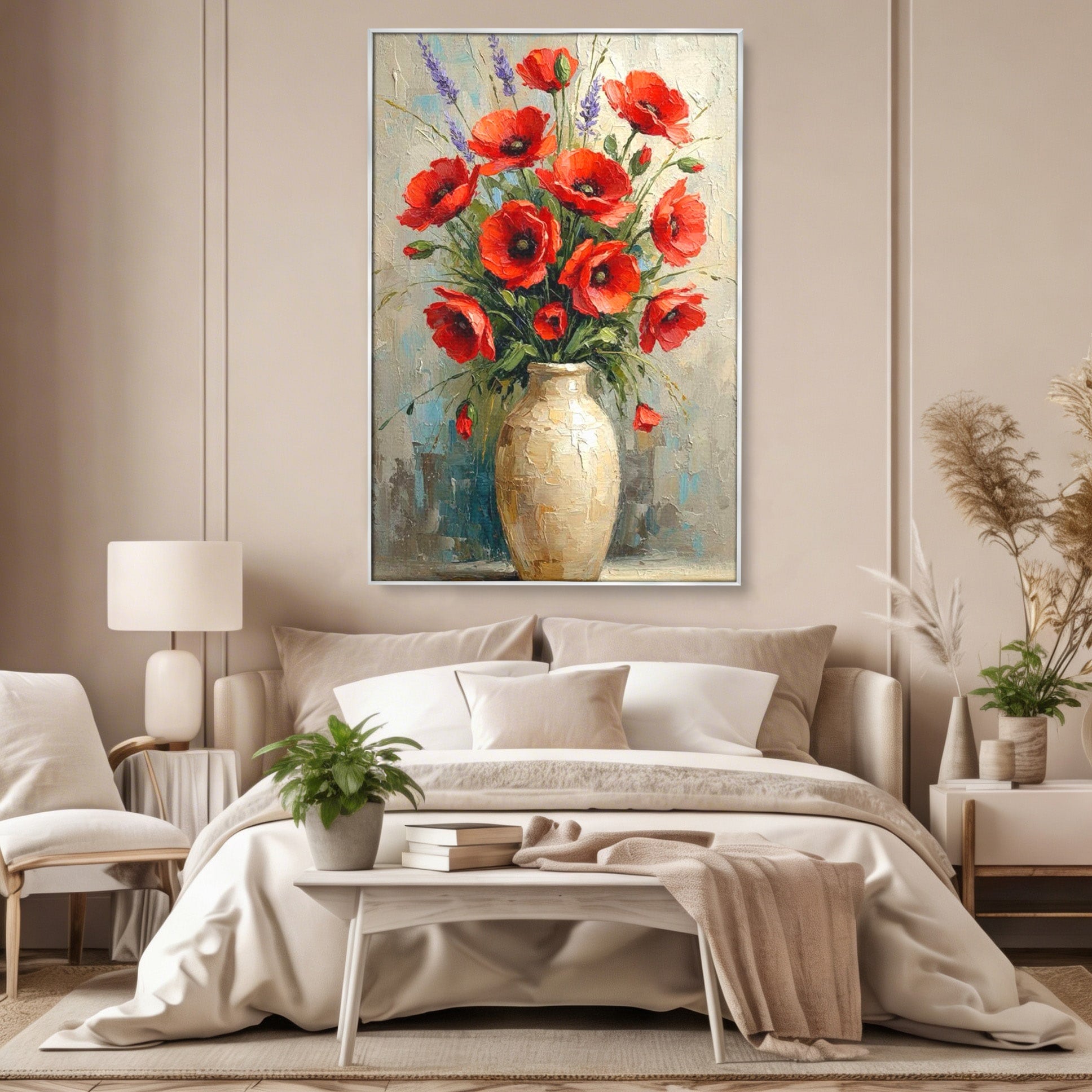 Tablou Canvas Premium LuxCanva® PI1296, Vaza Cu Maci Rosii, Planta, Flori, Vaza, Living, Dormitor, Culori Vibrante