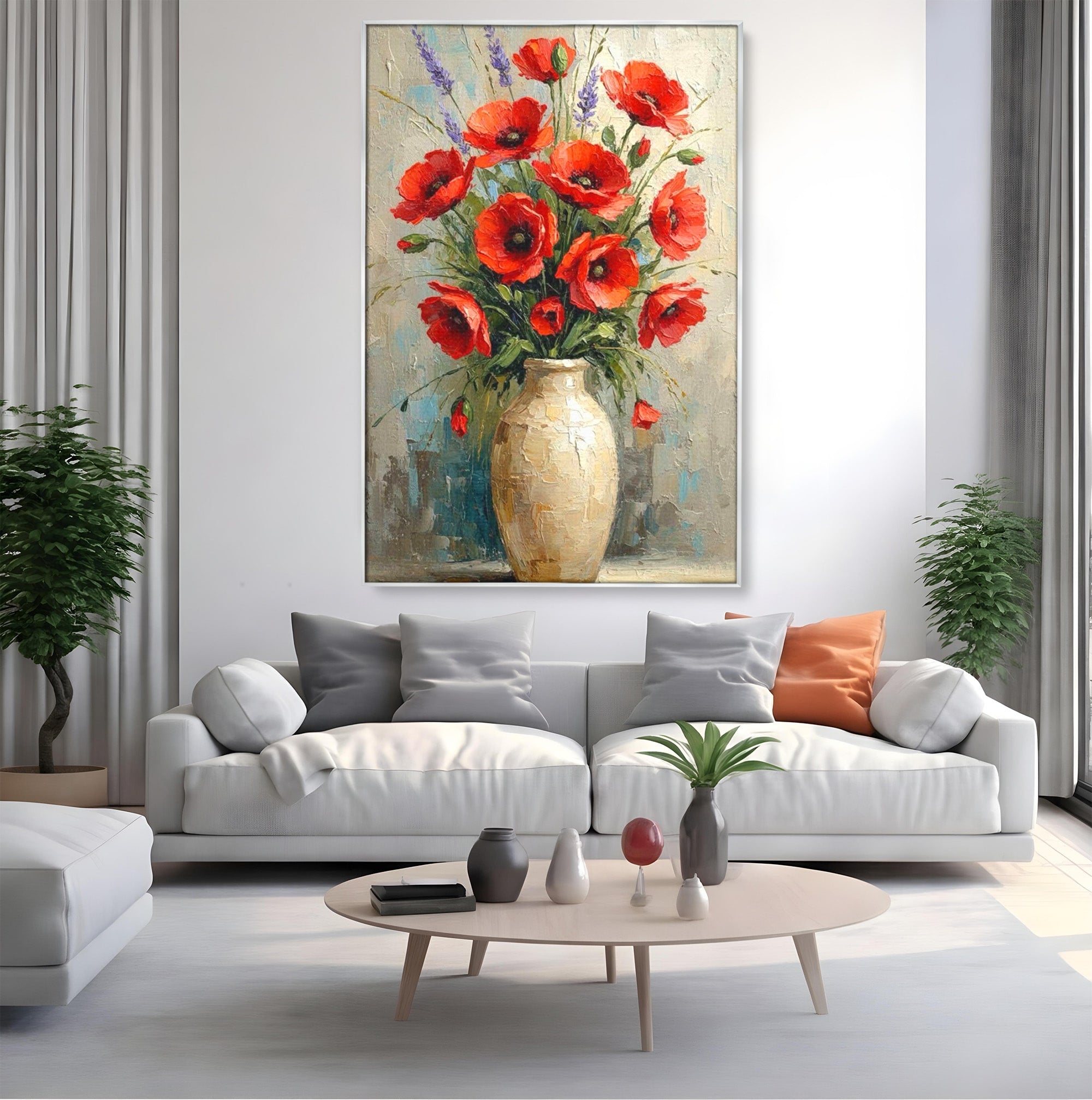 Tablou Canvas Premium LuxCanva® PI1296, Vaza Cu Maci Rosii, Planta, Flori, Vaza, Living, Dormitor, Culori Vibrante