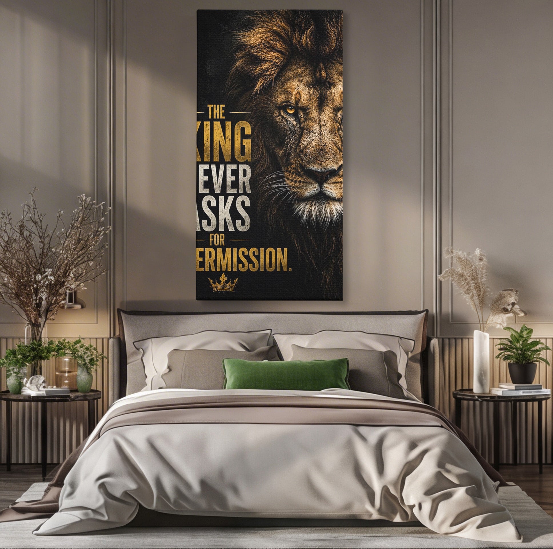 Tablou Canvas Premium LuxCanva® PI1297, Regele Leu, Coama, Animal, Putere, Motivational, Birou, Culori Vibrante