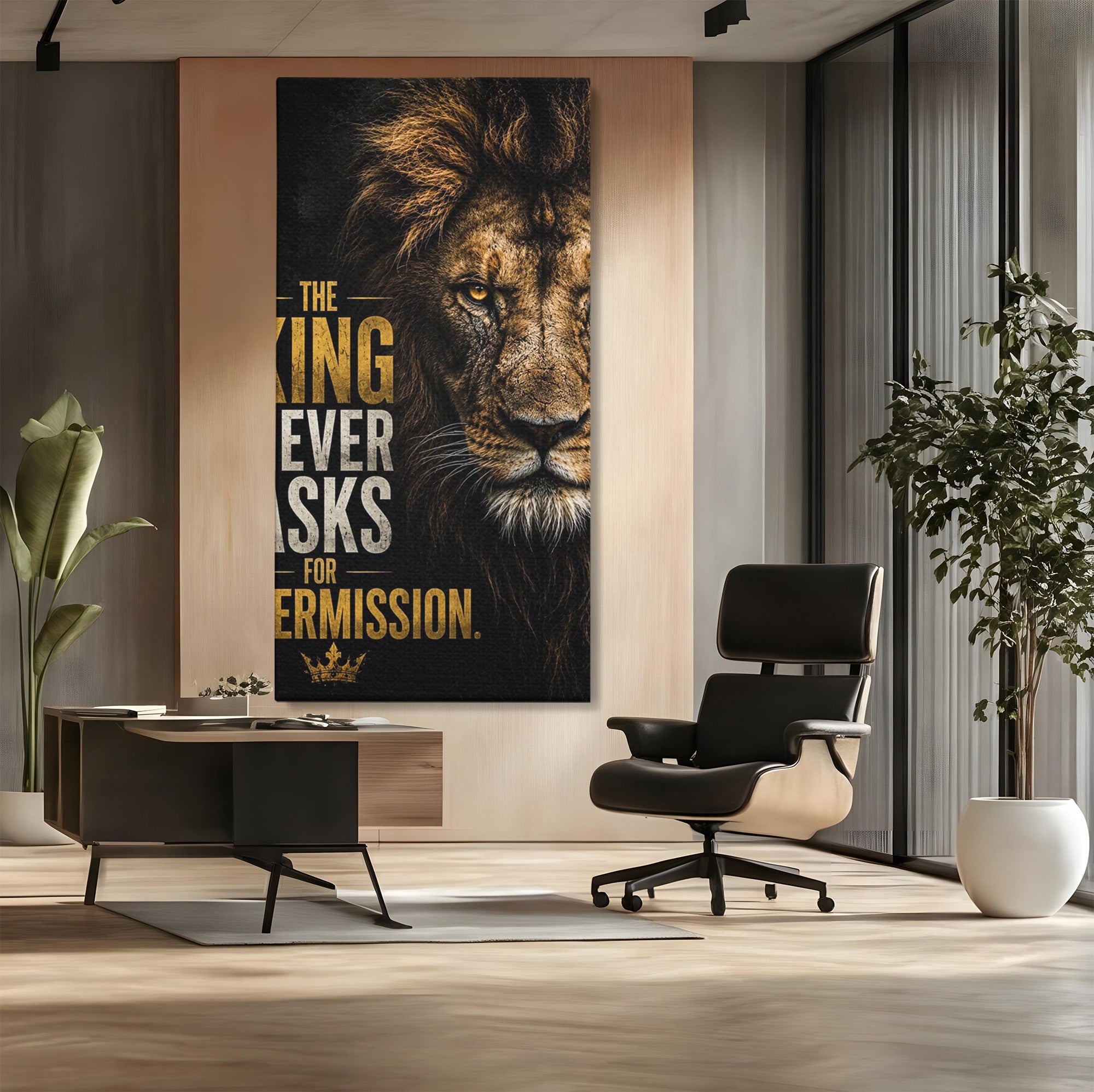 Tablou Canvas Premium LuxCanva® PI1297, Regele Leu, Coama, Animal, Putere, Motivational, Birou, Culori Vibrante