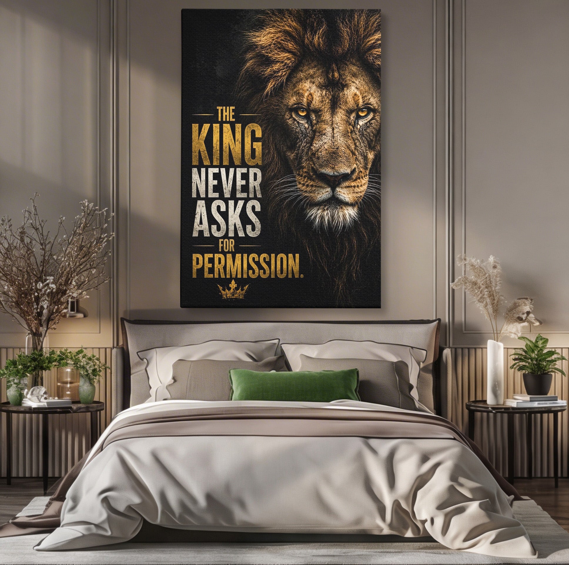 Tablou Canvas Premium LuxCanva® PI1297, Regele Leu, Coama, Animal, Putere, Motivational, Birou, Culori Vibrante