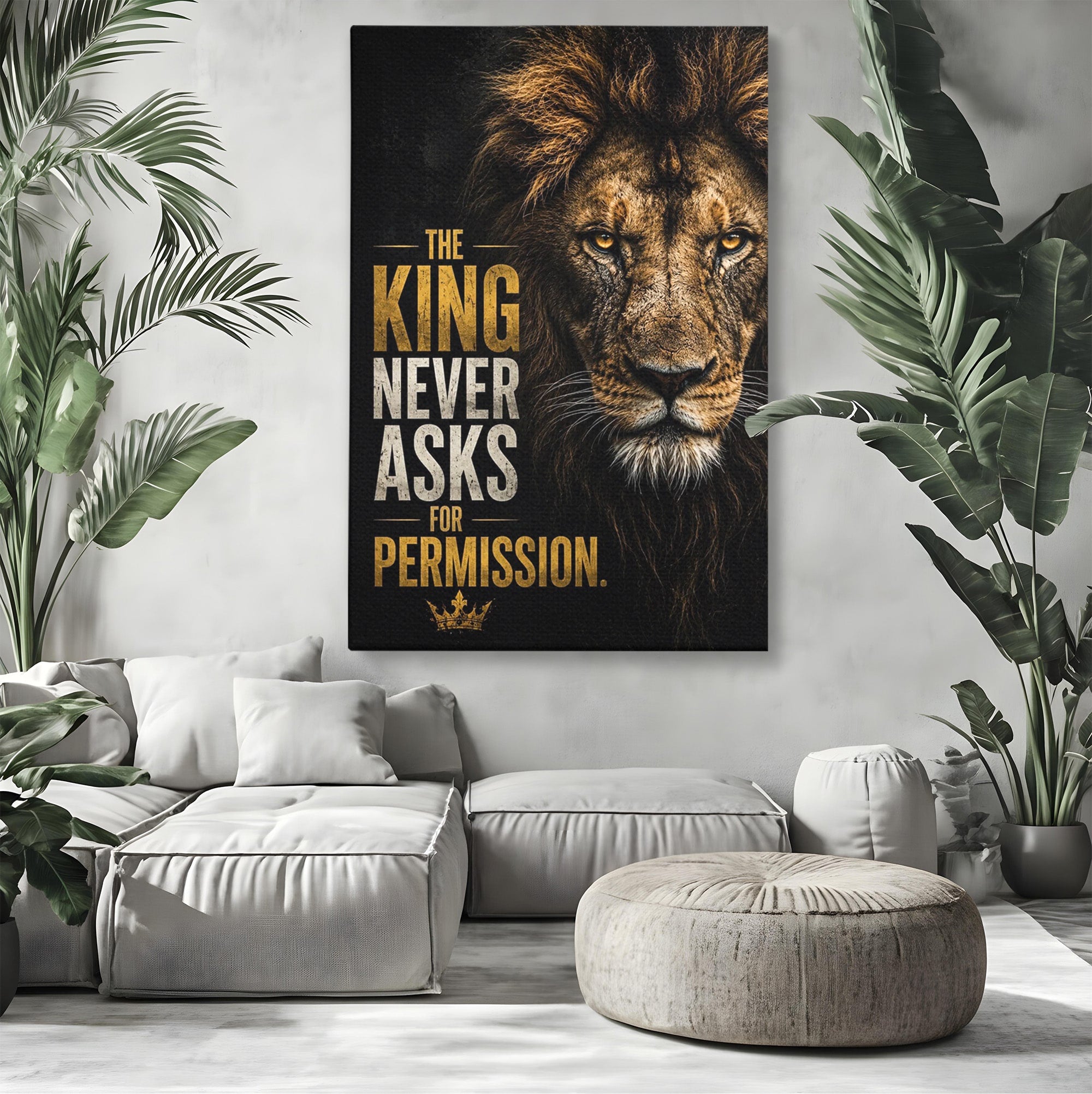 Tablou Canvas Premium LuxCanva® PI1297, Regele Leu, Coama, Animal, Putere, Motivational, Birou, Culori Vibrante