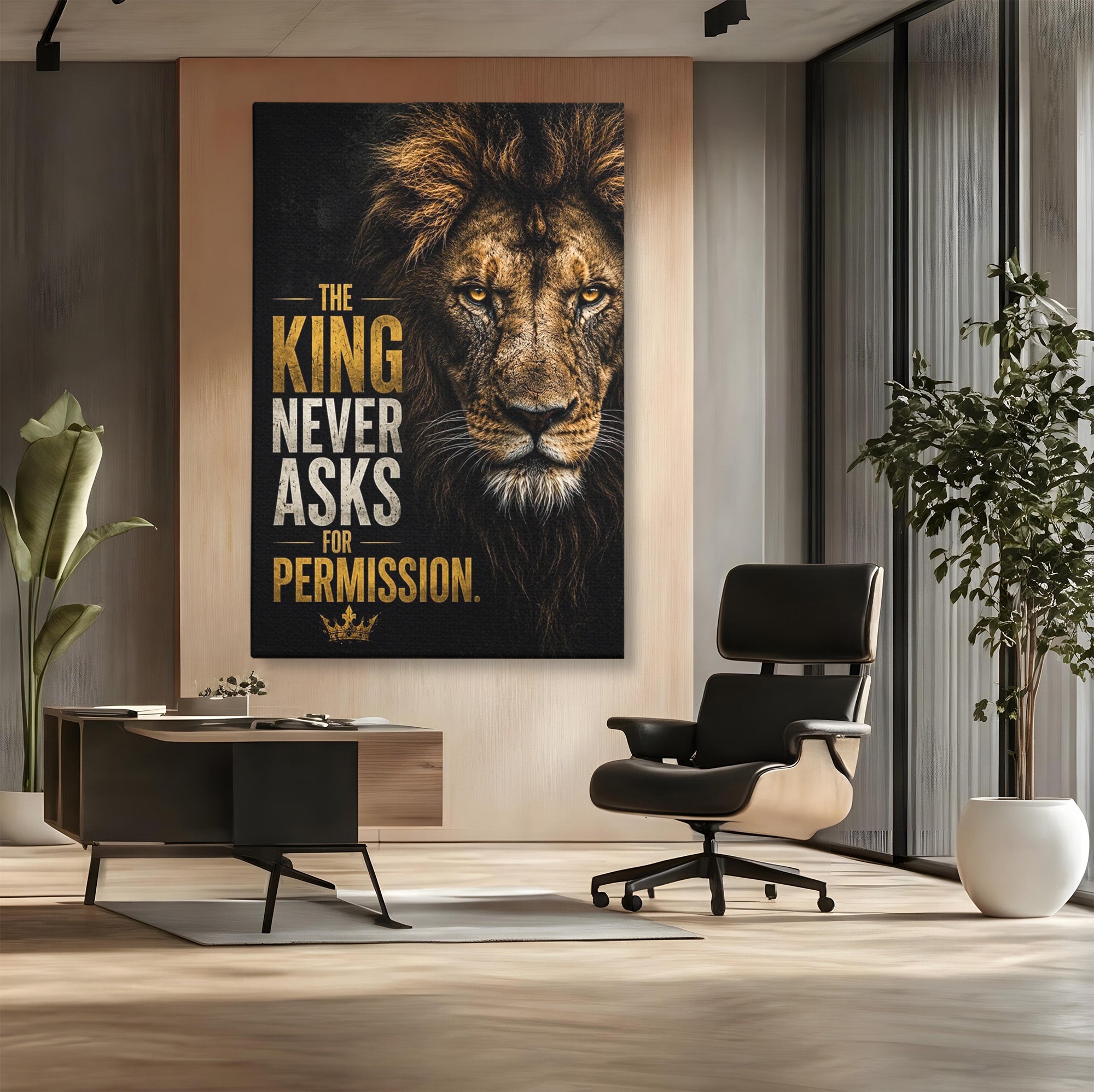 Tablou Canvas Premium LuxCanva® PI1297, Regele Leu, Coama, Animal, Putere, Motivational, Birou, Culori Vibrante