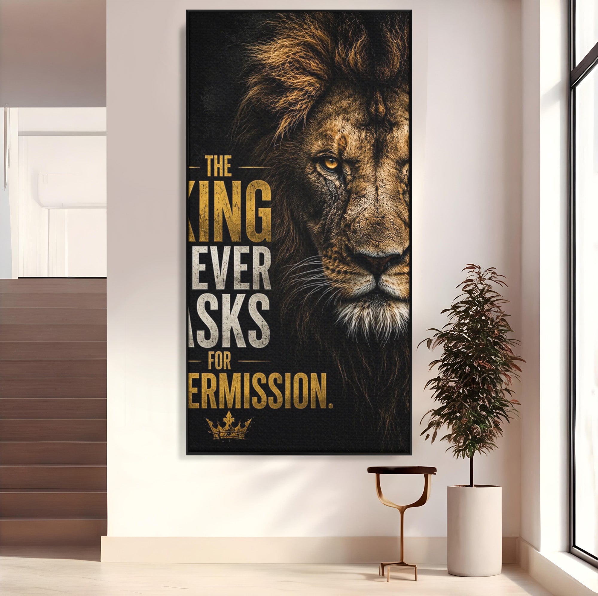 Tablou Canvas Premium LuxCanva® PI1297, Regele Leu, Coama, Animal, Putere, Motivational, Birou, Culori Vibrante