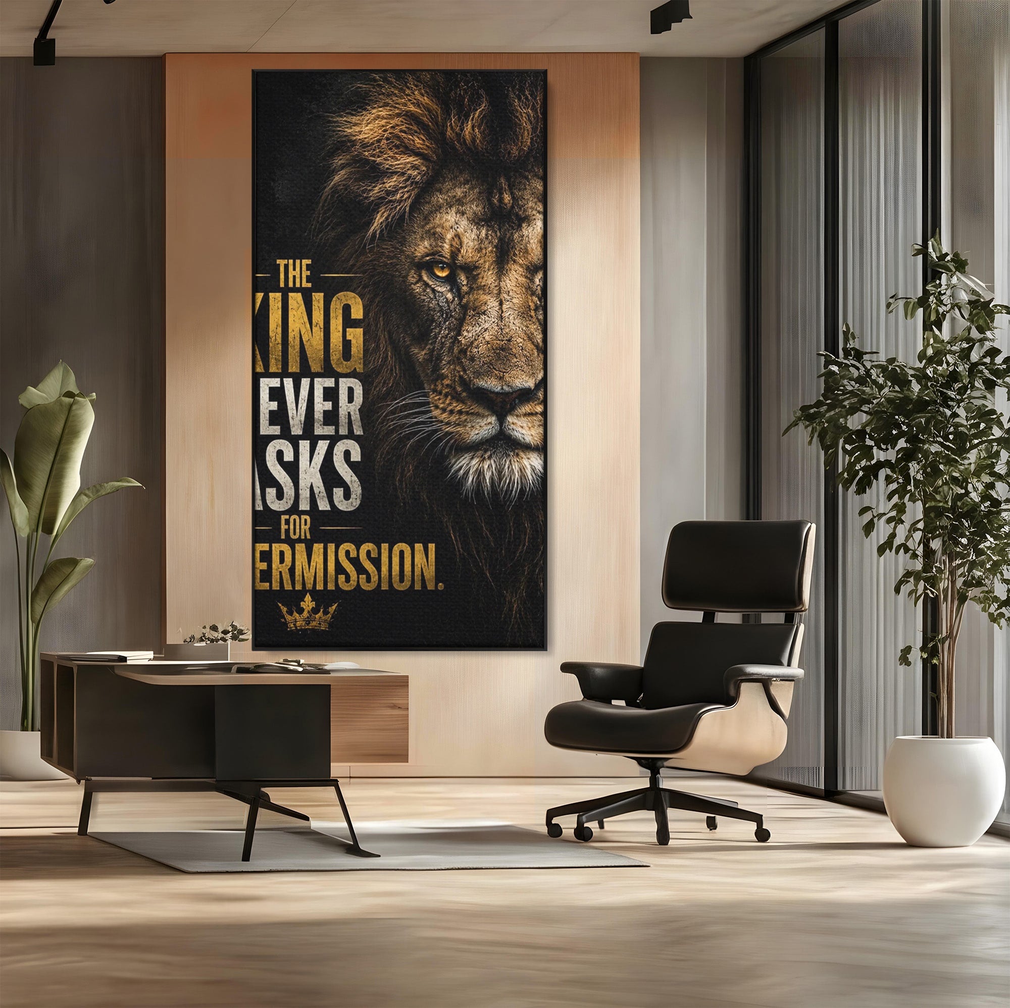 Tablou Canvas Premium LuxCanva® PI1297, Regele Leu, Coama, Animal, Putere, Motivational, Birou, Culori Vibrante