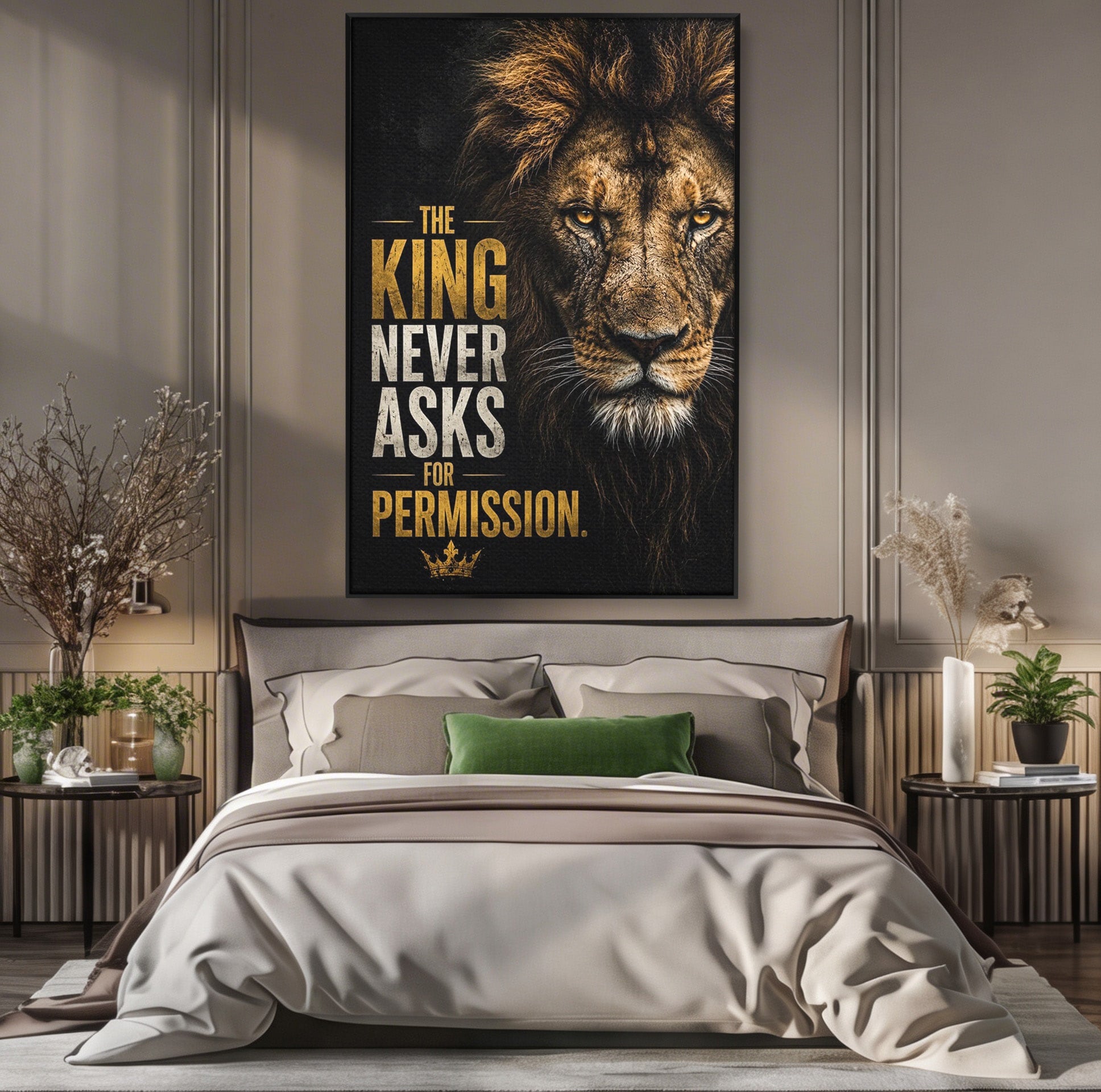 Tablou Canvas Premium LuxCanva® PI1297, Regele Leu, Coama, Animal, Putere, Motivational, Birou, Culori Vibrante