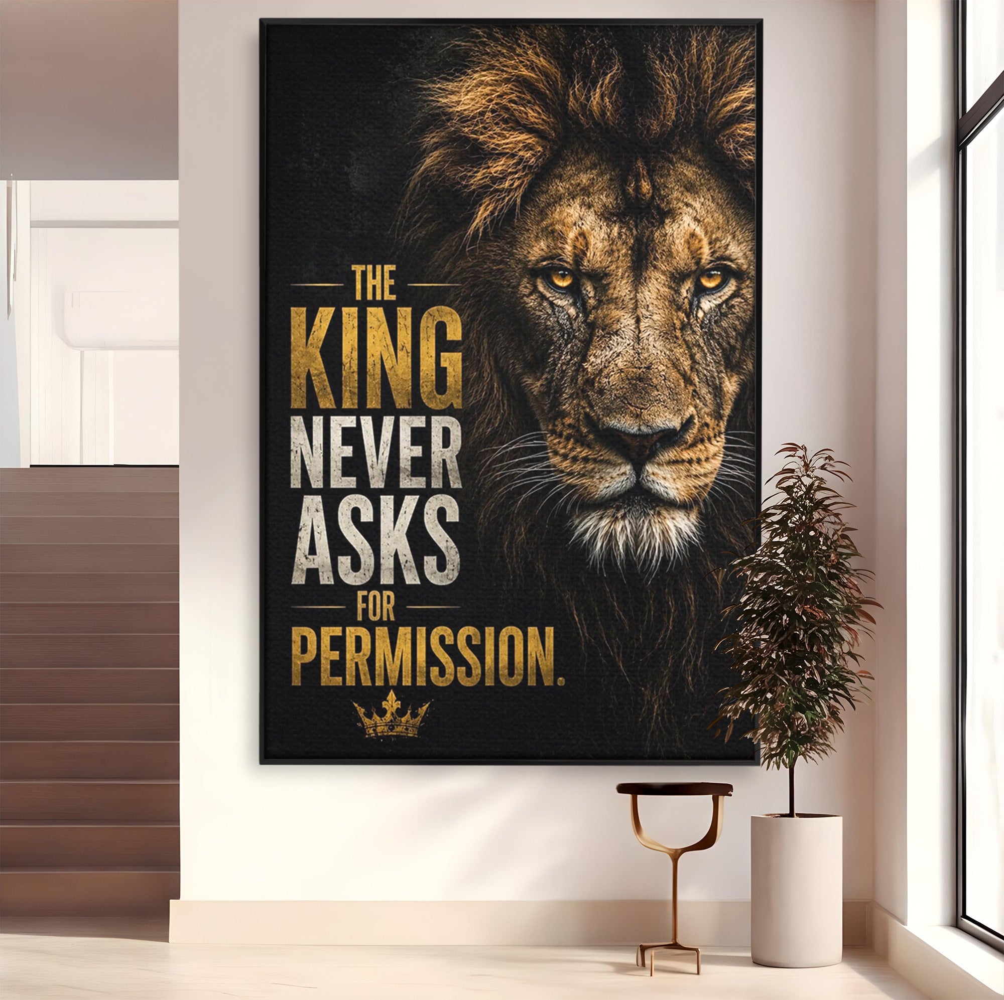 Tablou Canvas Premium LuxCanva® PI1297, Regele Leu, Coama, Animal, Putere, Motivational, Birou, Culori Vibrante