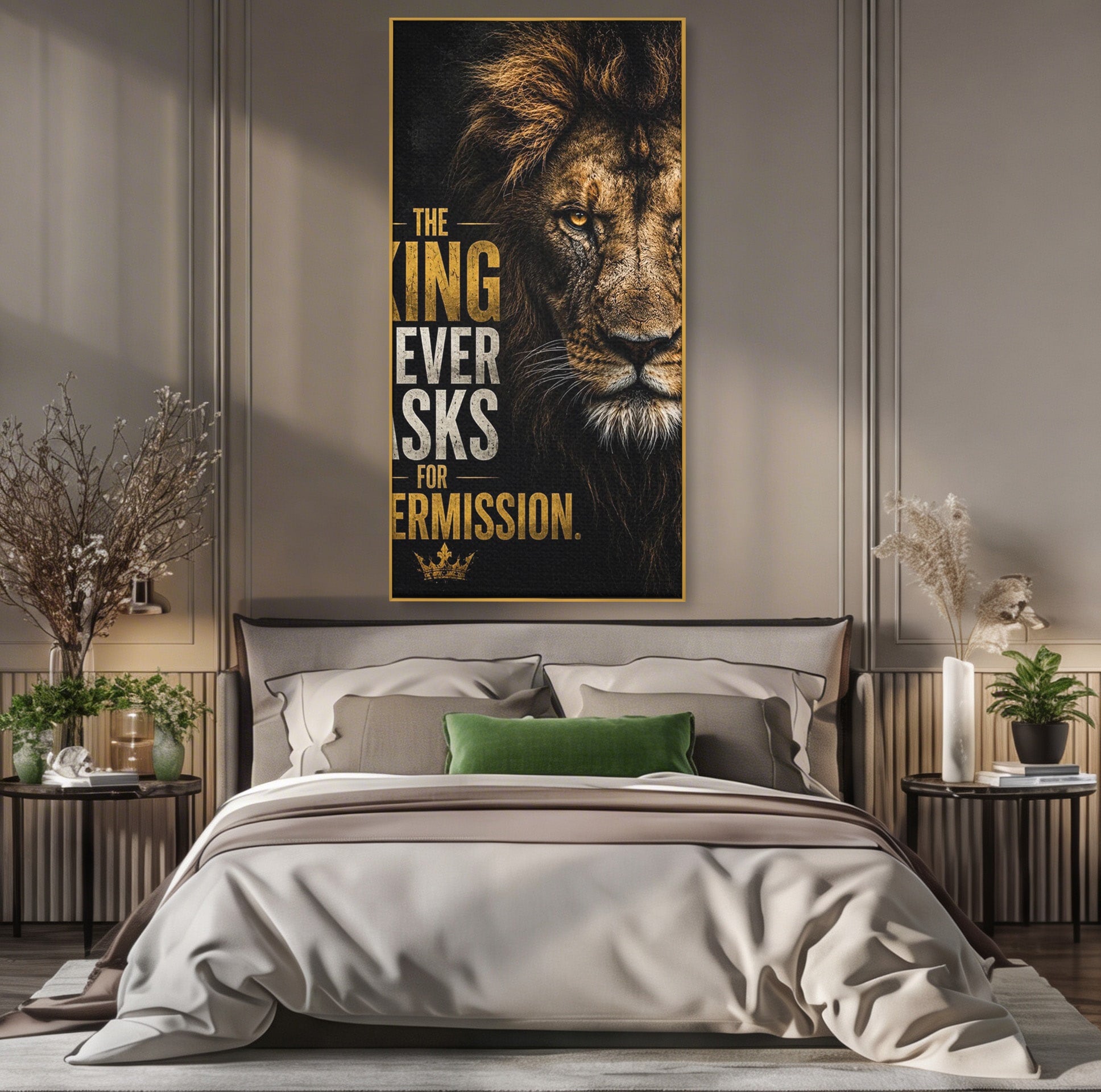 Tablou Canvas Premium LuxCanva® PI1297, Regele Leu, Coama, Animal, Putere, Motivational, Birou, Culori Vibrante