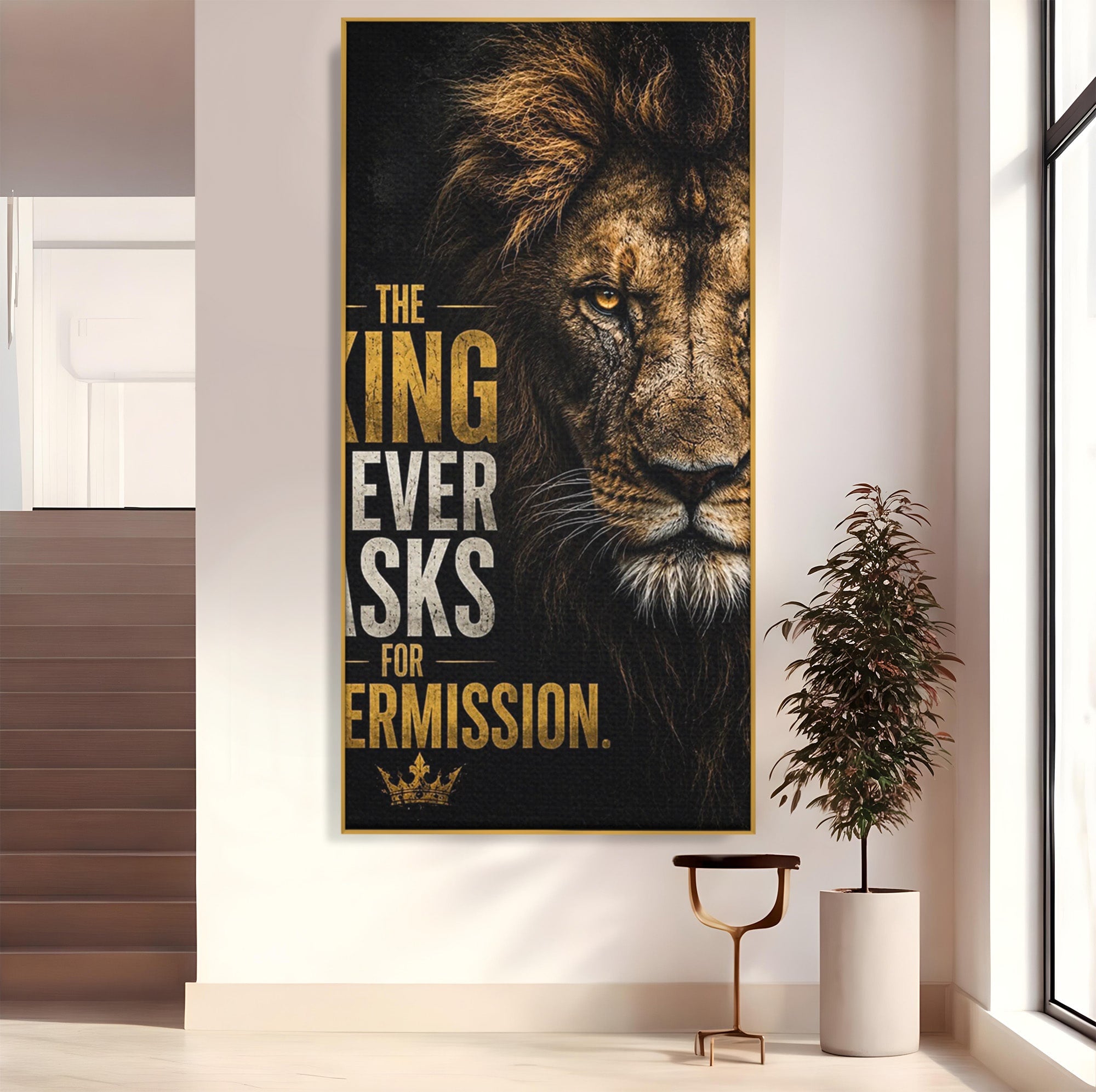 Tablou Canvas Premium LuxCanva® PI1297, Regele Leu, Coama, Animal, Putere, Motivational, Birou, Culori Vibrante