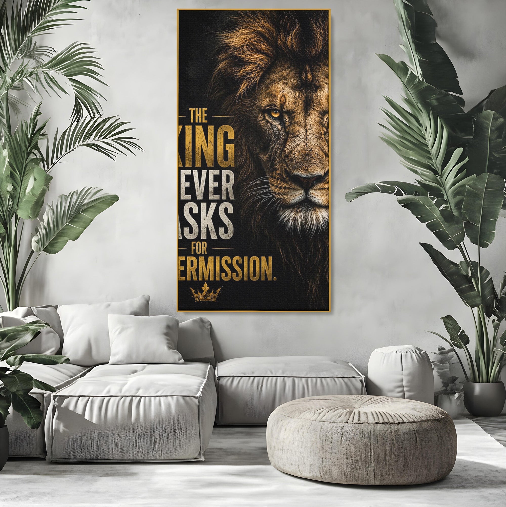 Tablou Canvas Premium LuxCanva® PI1297, Regele Leu, Coama, Animal, Putere, Motivational, Birou, Culori Vibrante