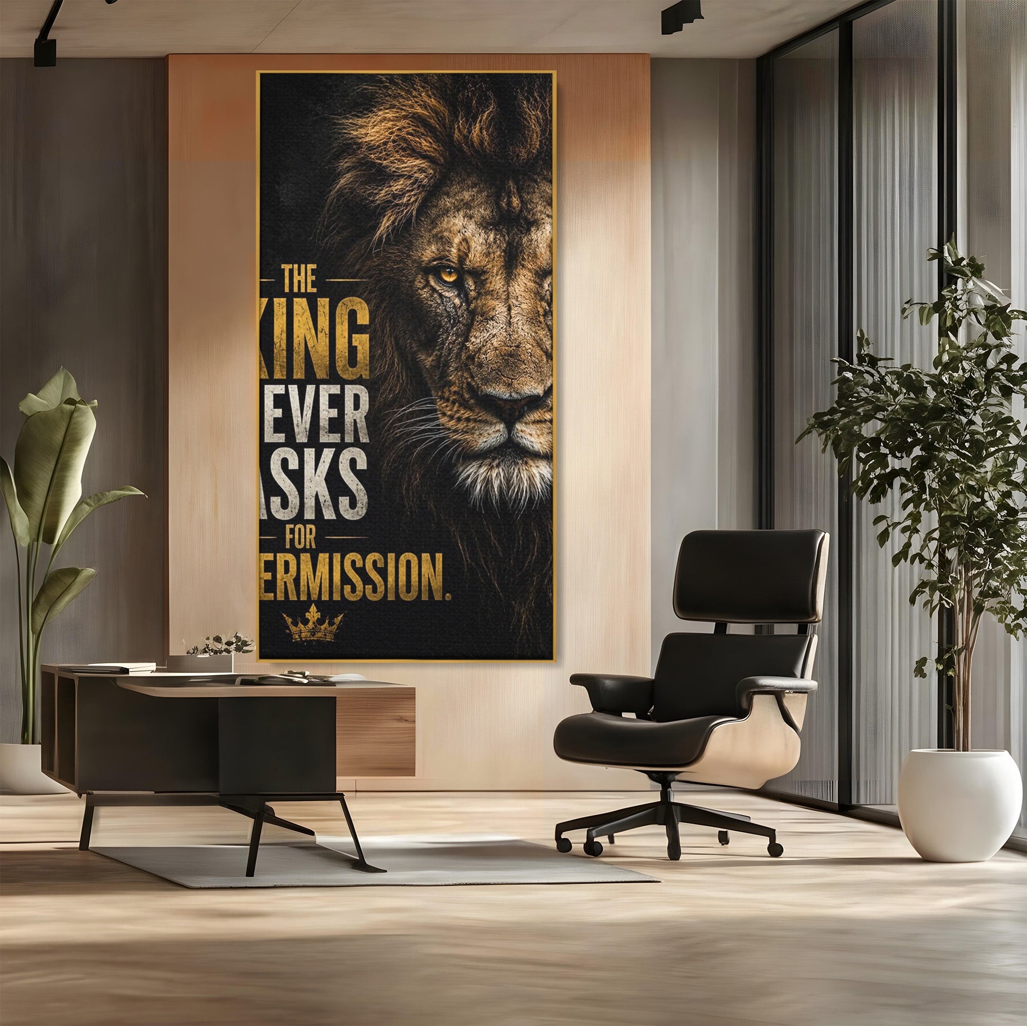 Tablou Canvas Premium LuxCanva® PI1297, Regele Leu, Coama, Animal, Putere, Motivational, Birou, Culori Vibrante